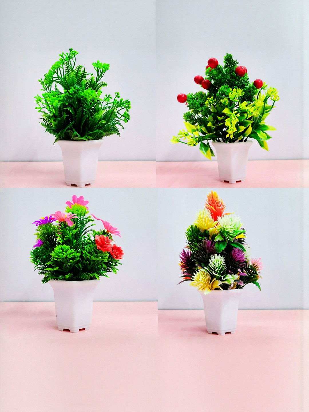 Dekorly White Plastic  Artificial Flowers & Plants With Pot