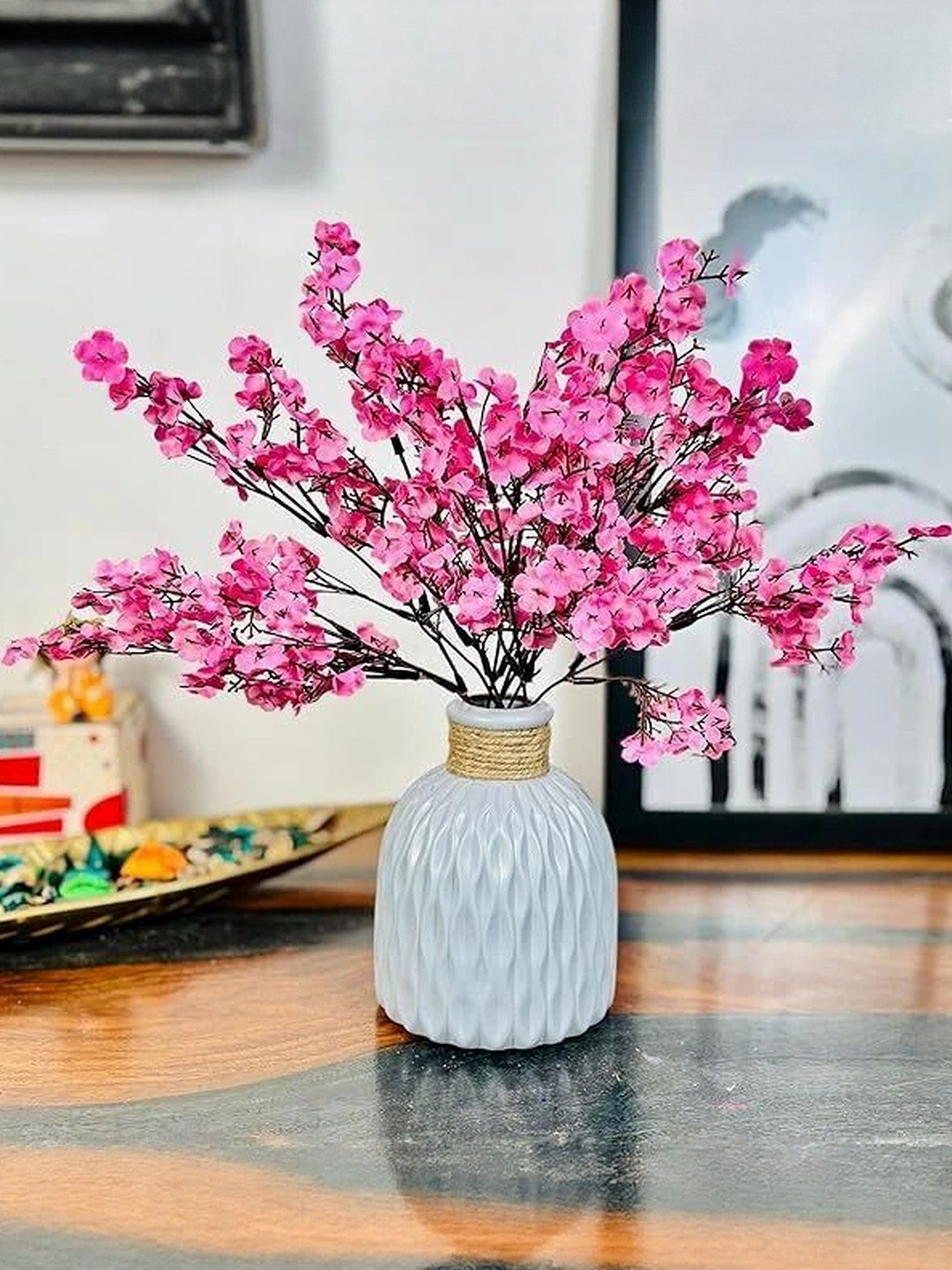 Dekorly Pink Plastic  Artificial Flowers & Plants With Pot