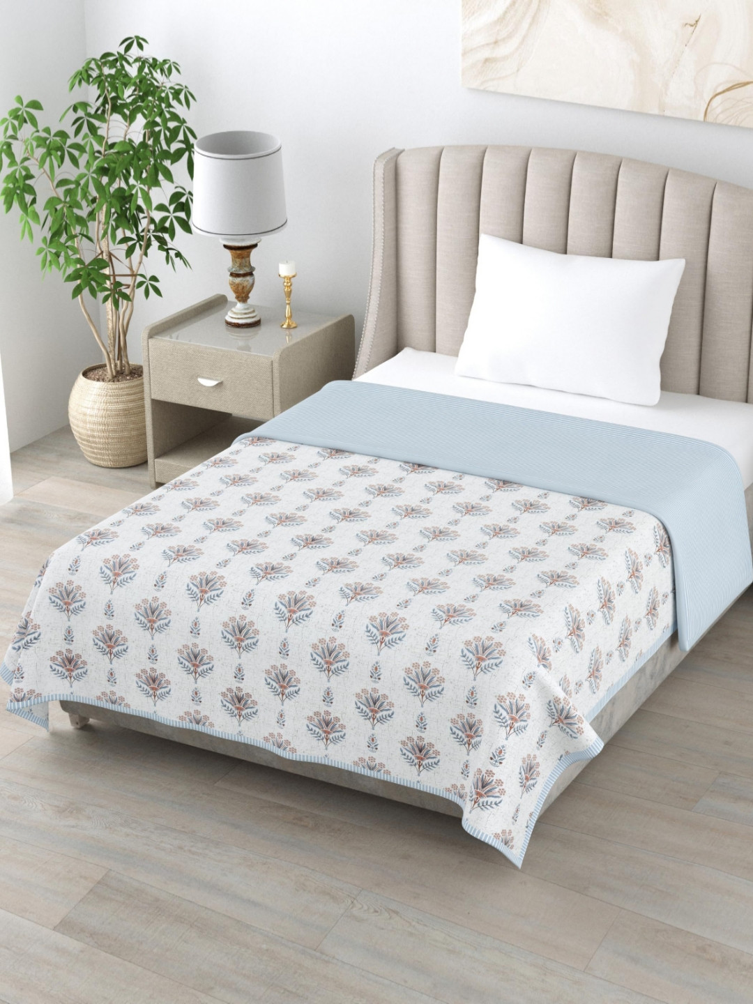 DecorativeDreams Off White & Orange Ethnic Motifs Printed Cotton 150 GSM Dohar