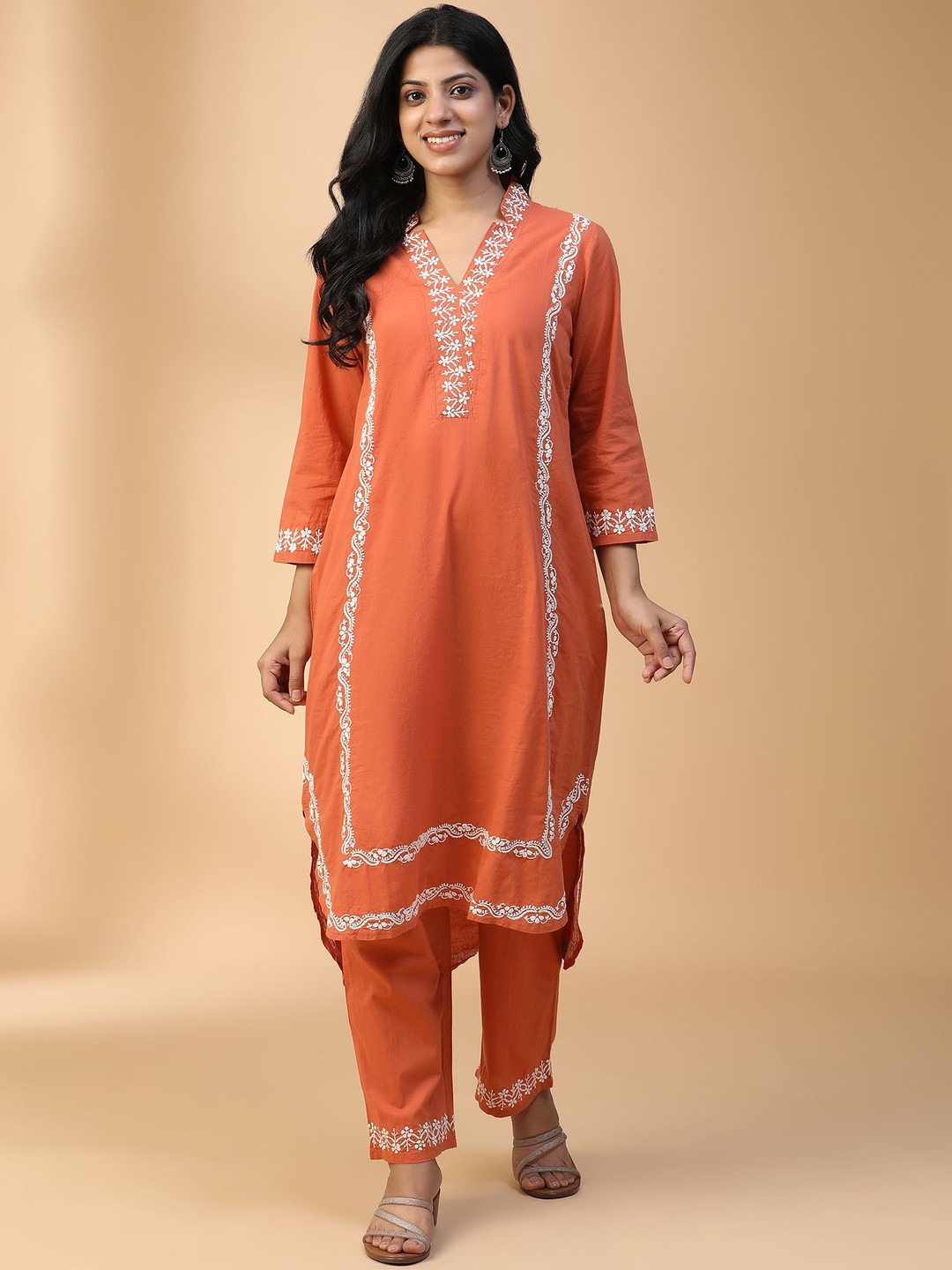 SEMAL HANDICRAFTS Women Ethnic Motifs Embroidered Regular Chikankari Cotton Kurta Set