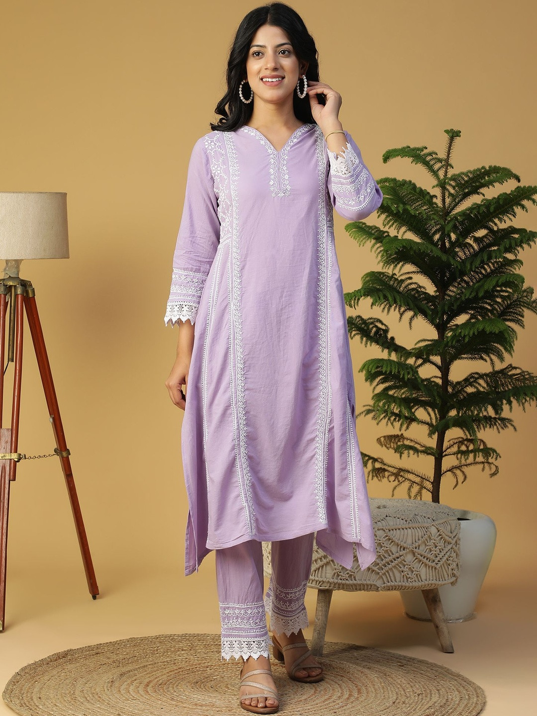 SEMAL HANDICRAFTS Women Ethnic Motifs Embroidered Cotton Kurta with Trousers
