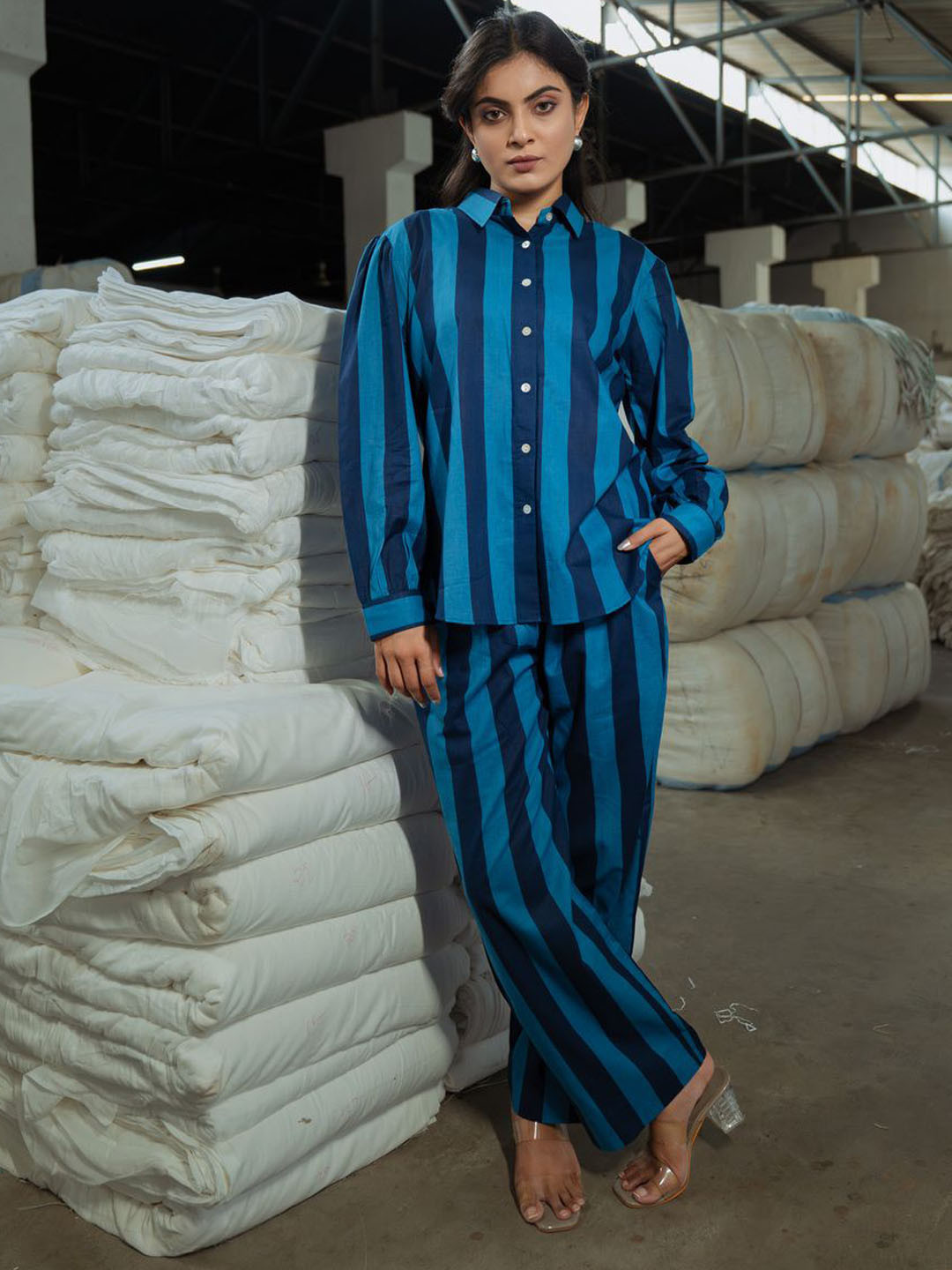 In Your Dreams Striped Pure Cotton Shirt Collar Shirt With Trousers