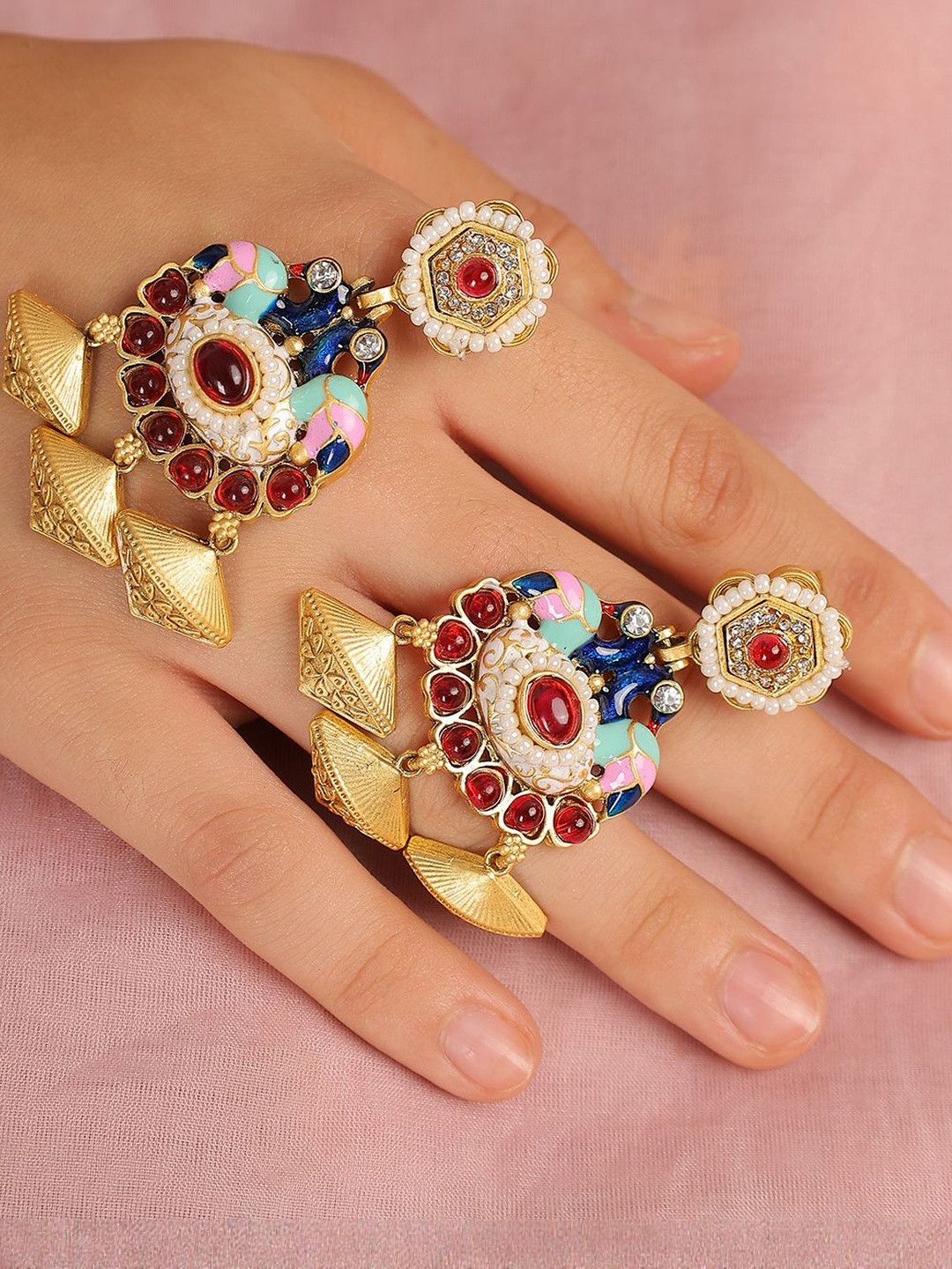 jooltara Artificial Stones Studded And Beaded Enemelled Peacock Shaped Drop Earrings