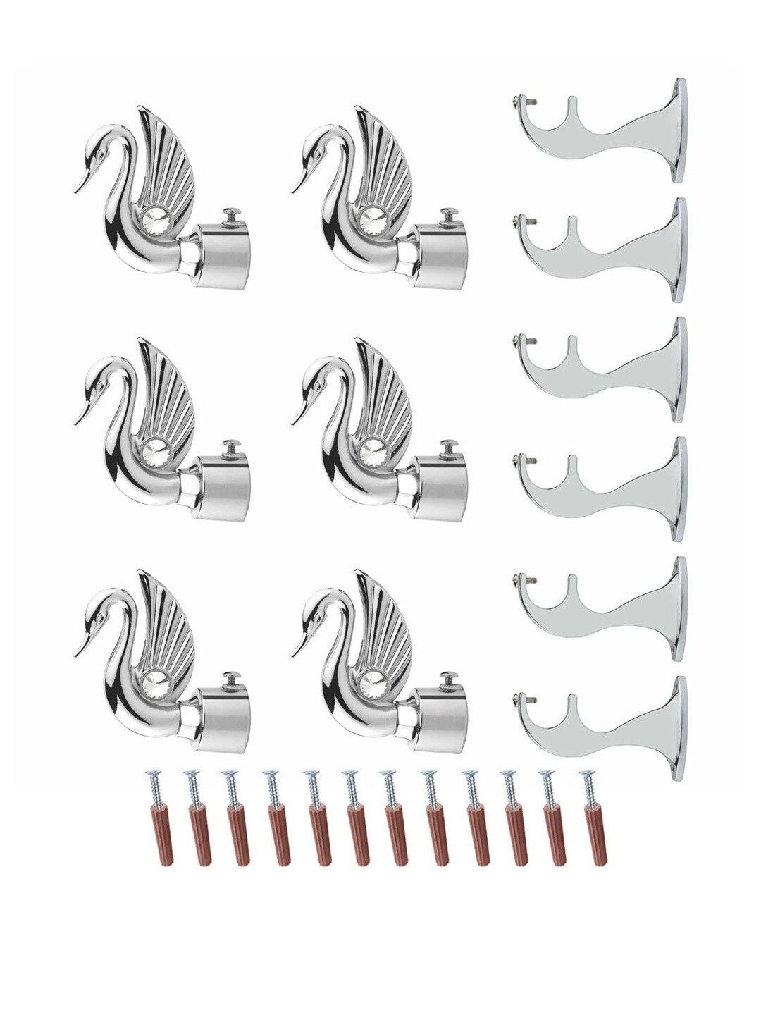 GLOXY Silver 12 Pcs Metal Curtain Rod Brackets With Hooks