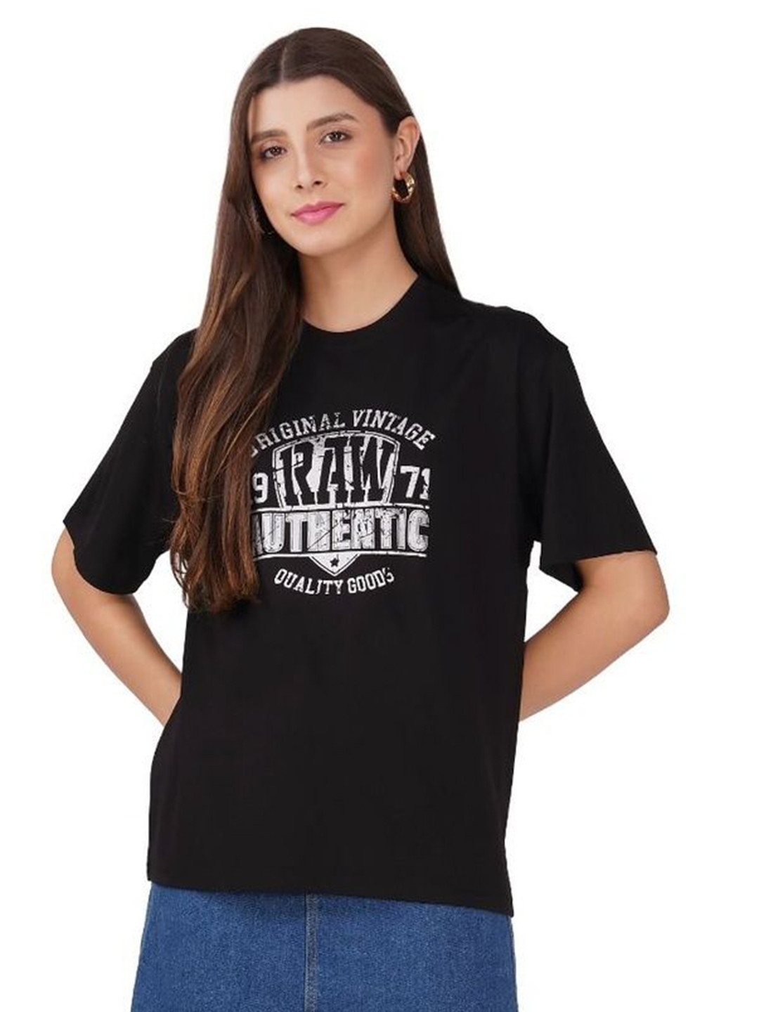 jay surya creation Women Typography Printed Round Neck Cotton Relaxed Fit T-shirt