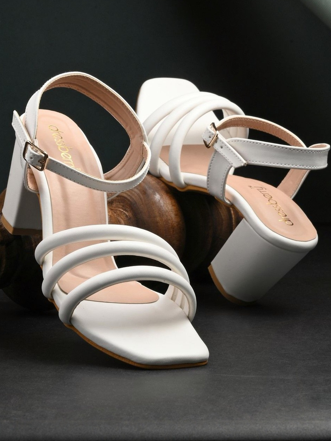 DressBerry Women White Strappy Block Heel Casual Wear Sandal