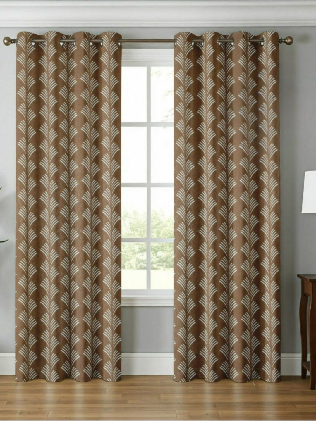UrbanArts Copper-Toned & White 2 Pieces Abstract Printed Room Darkening Window Curtains