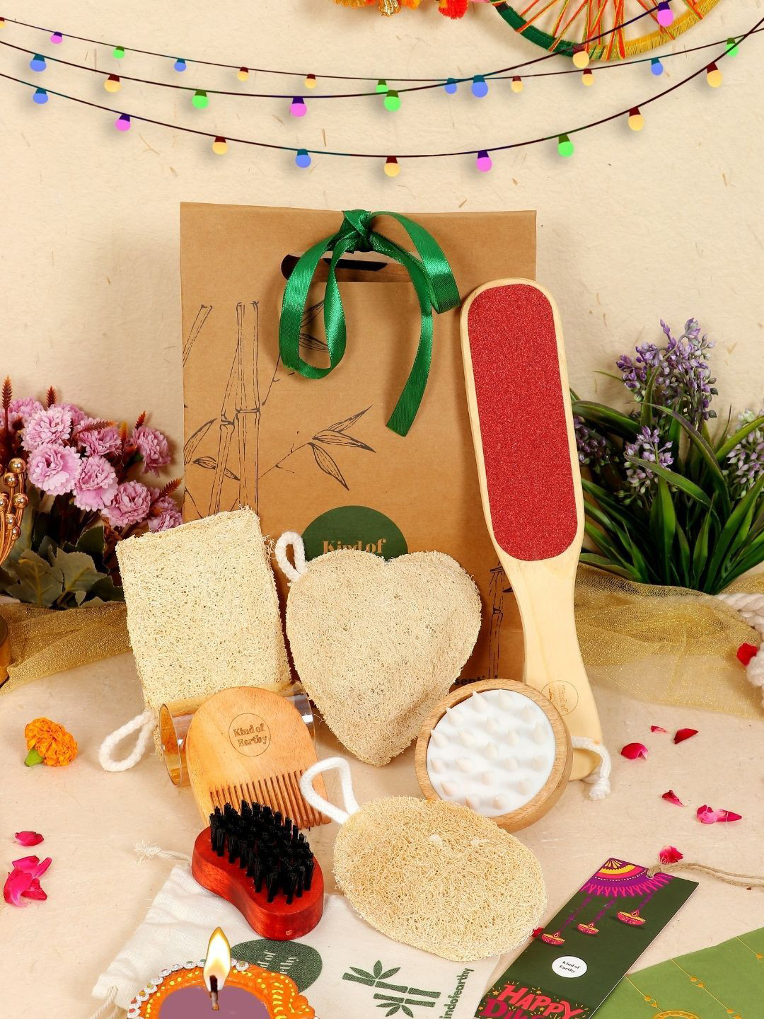 Kind of Earthy Set Of 7 Shampoo Scalp Massager, Beard Brush, Wooden Foot Filer, Loofah