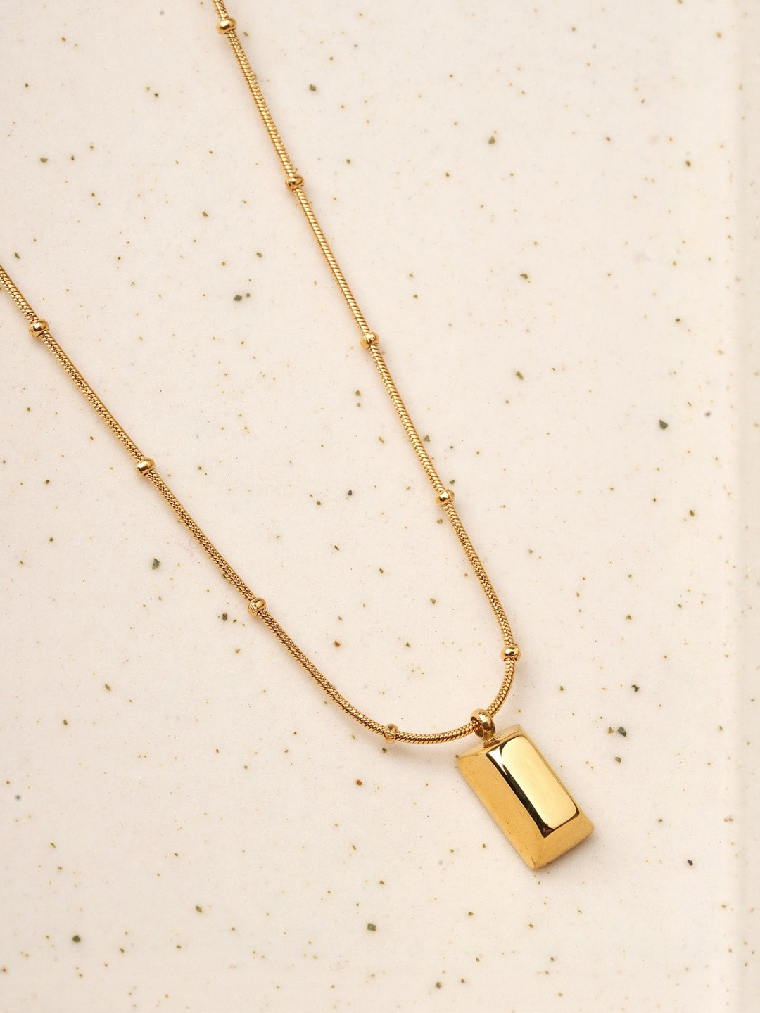 PALMONAS Square Charm Waterproof & Anti-Tarnish Pendant With Chain