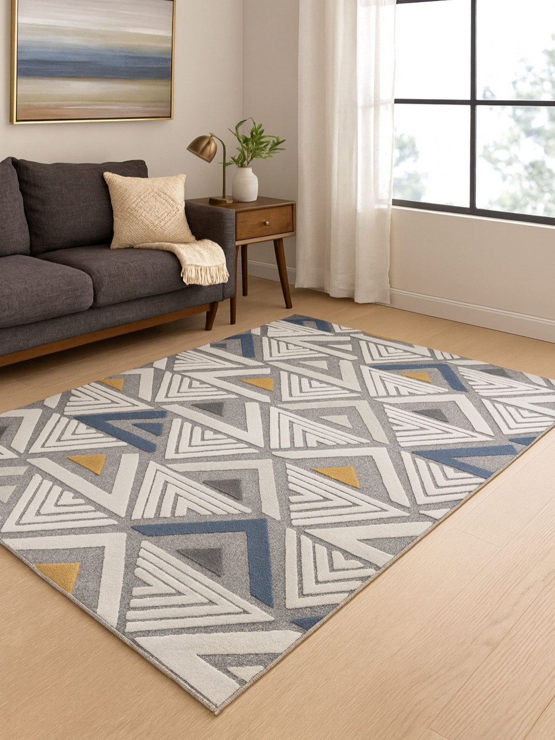 OBSESSIONS Grey Geometric Water Resistant Carpet
