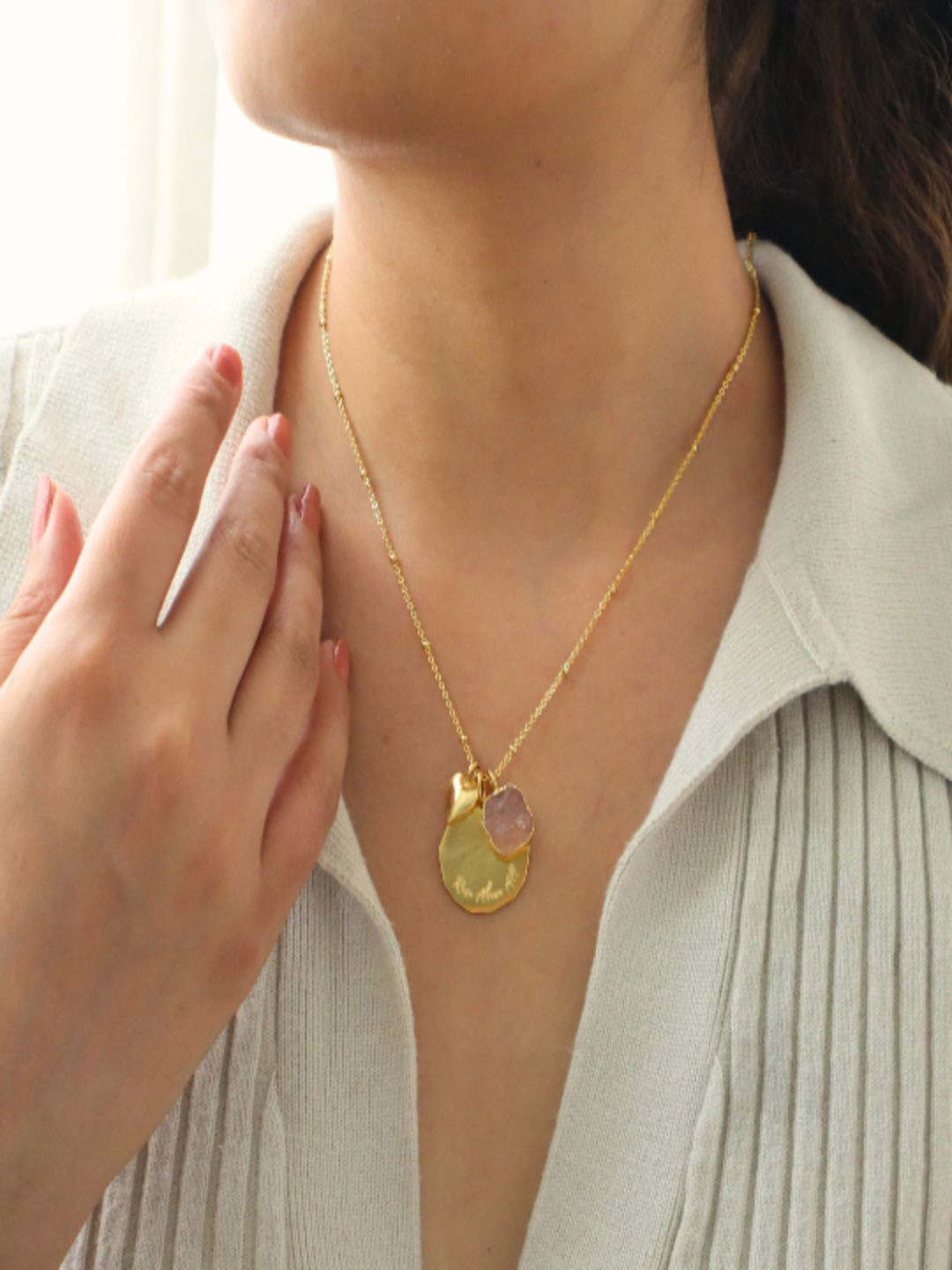Wear Zing Gold-Plated Quartz Circular Charm Pendant With Chain