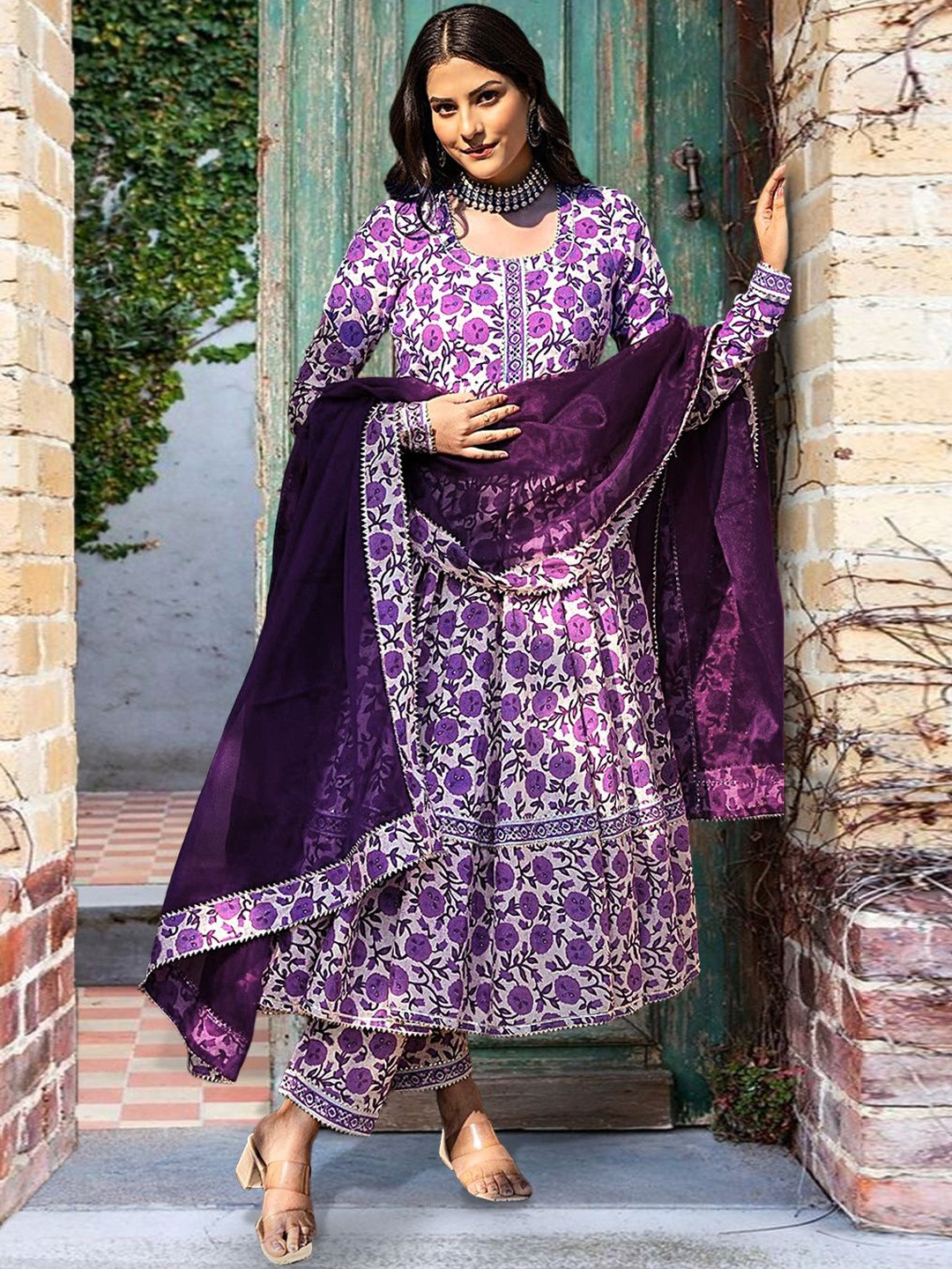 Anouk Rustic Women Floral Printed Panelled Kurta with Trousers & Dupatta