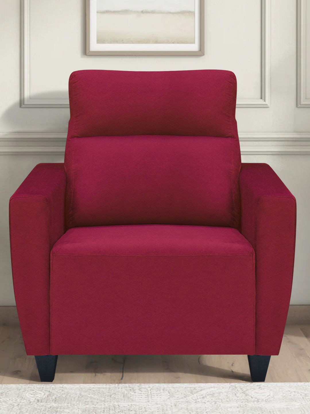 ARRA Raya Maroon 1-Seater Velvet Sofa