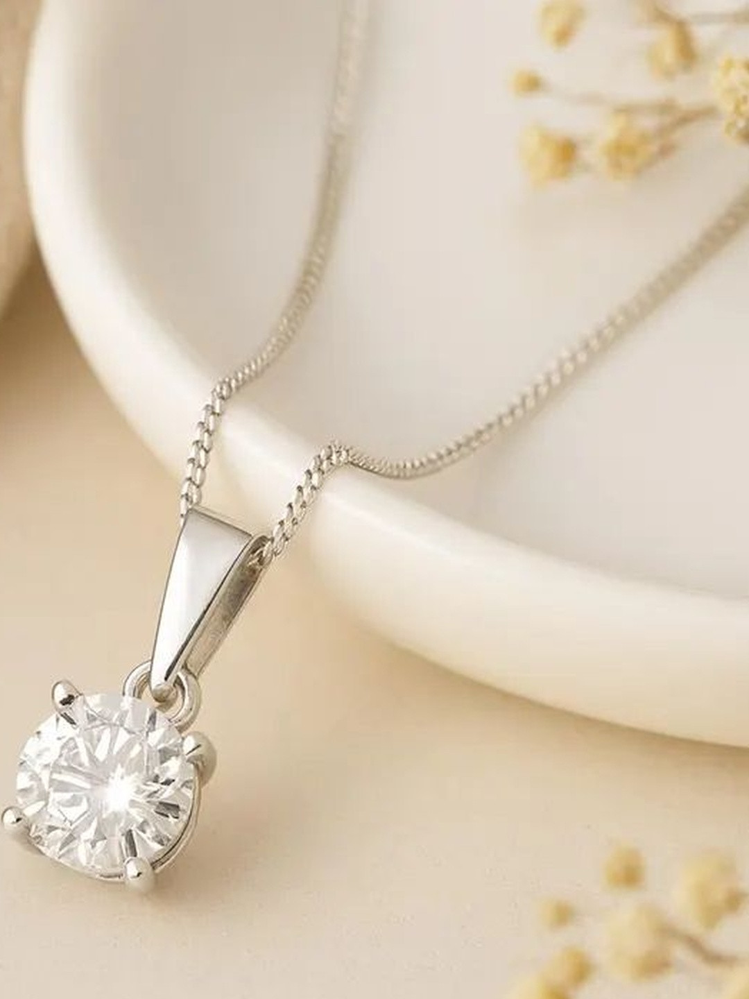 RAGABANDHA DESIGN STUDIO Women 925 Pure Silver With Cubic Heart Zircon Minimal Chain