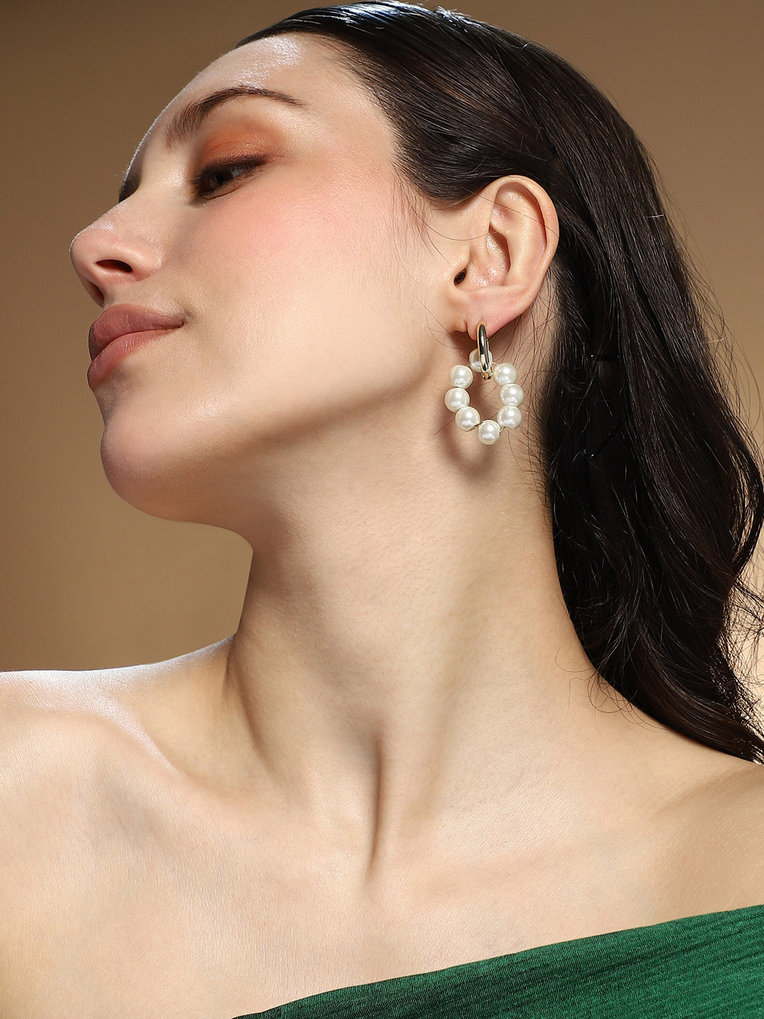 SOHI Gold-Plated Mix-N-Match Huggies Pearls Studded Contemporary Hoop Earrings