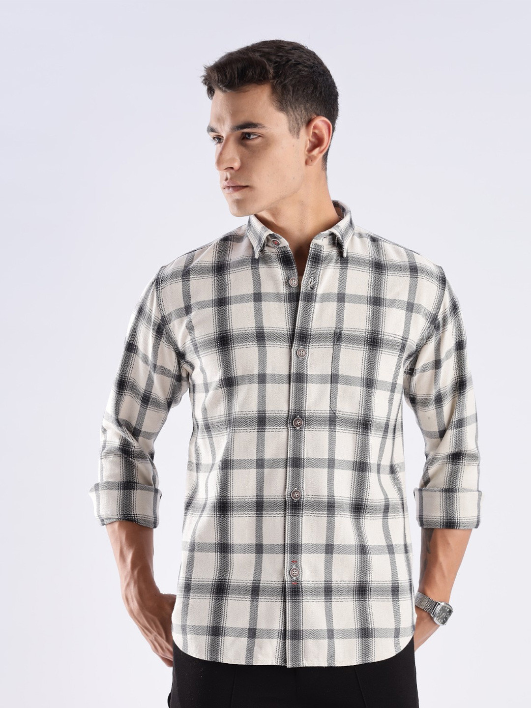 TURMS Men Anti Odor Moisture Control And Wicking Recycled Cotton Checked Casual Shirt