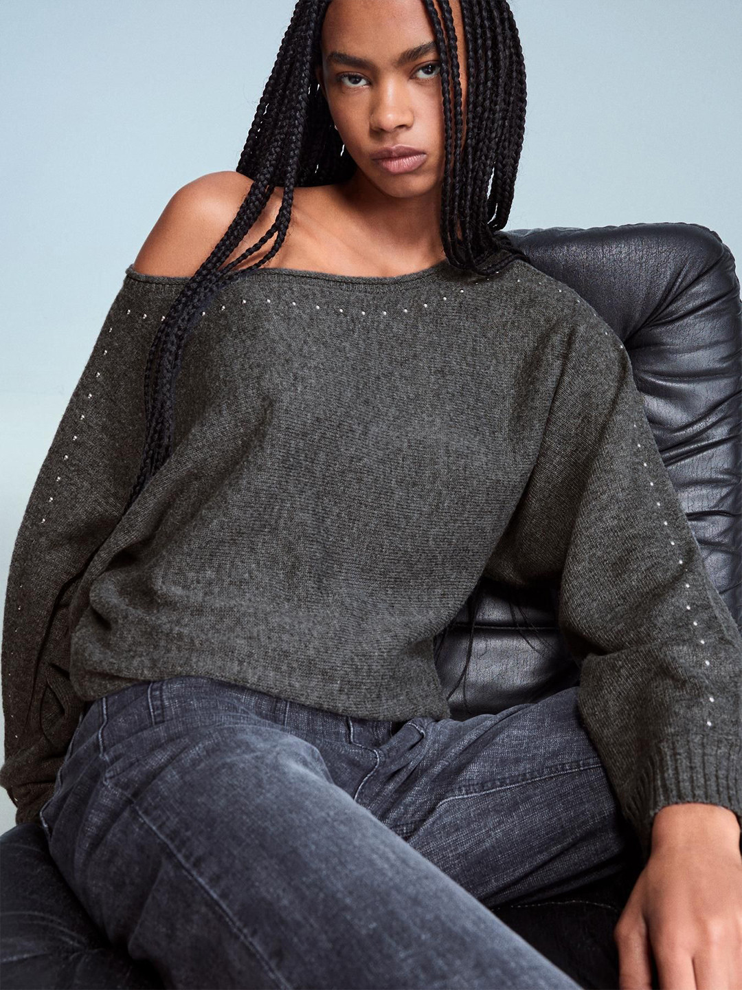 Bershka Women Off-Shoulder Long Sleeves Sweaters