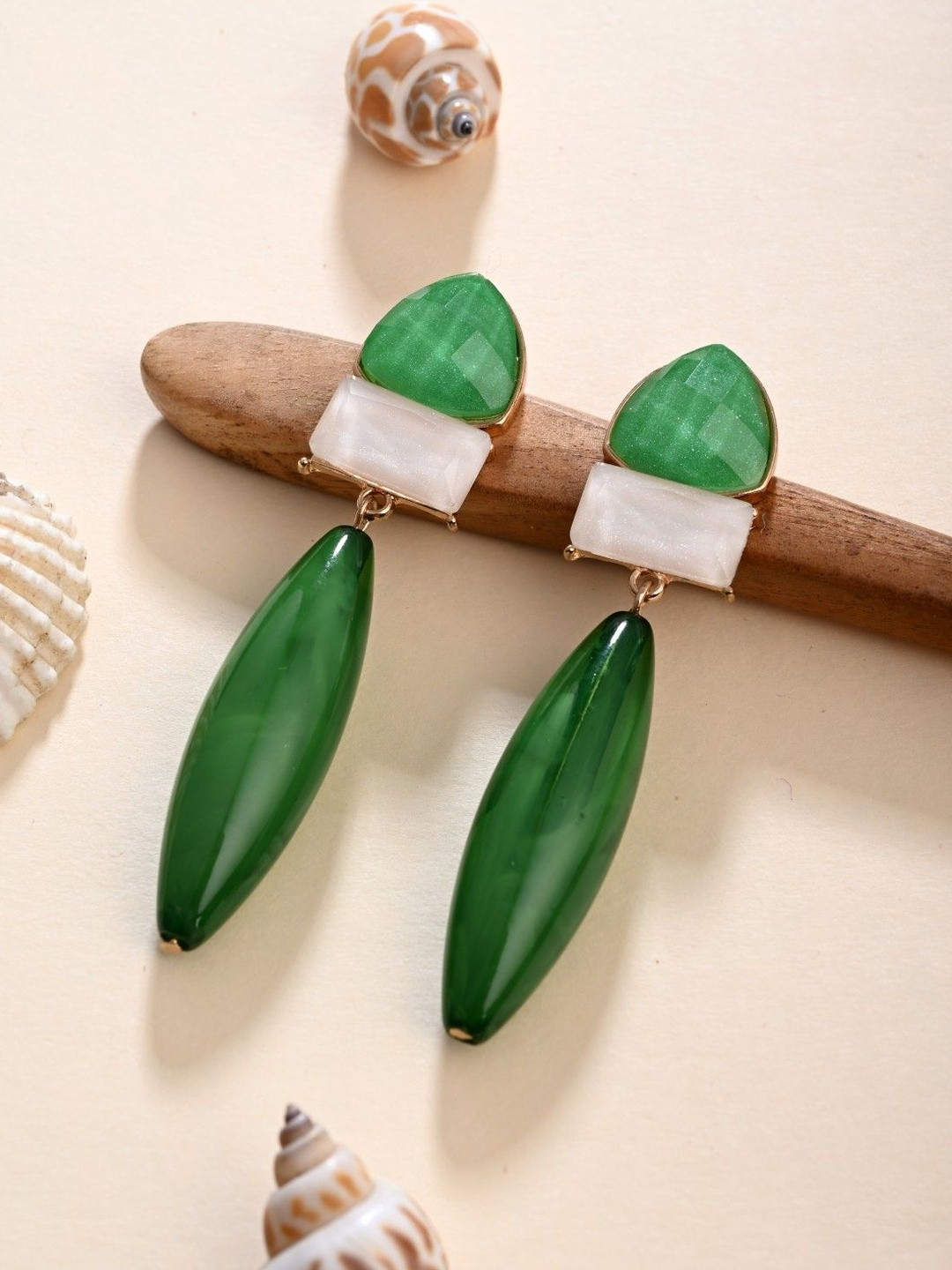 Reenisaa Gold-Plated Artificial Stones Studded Teardrop Shaped Drop Earrings
