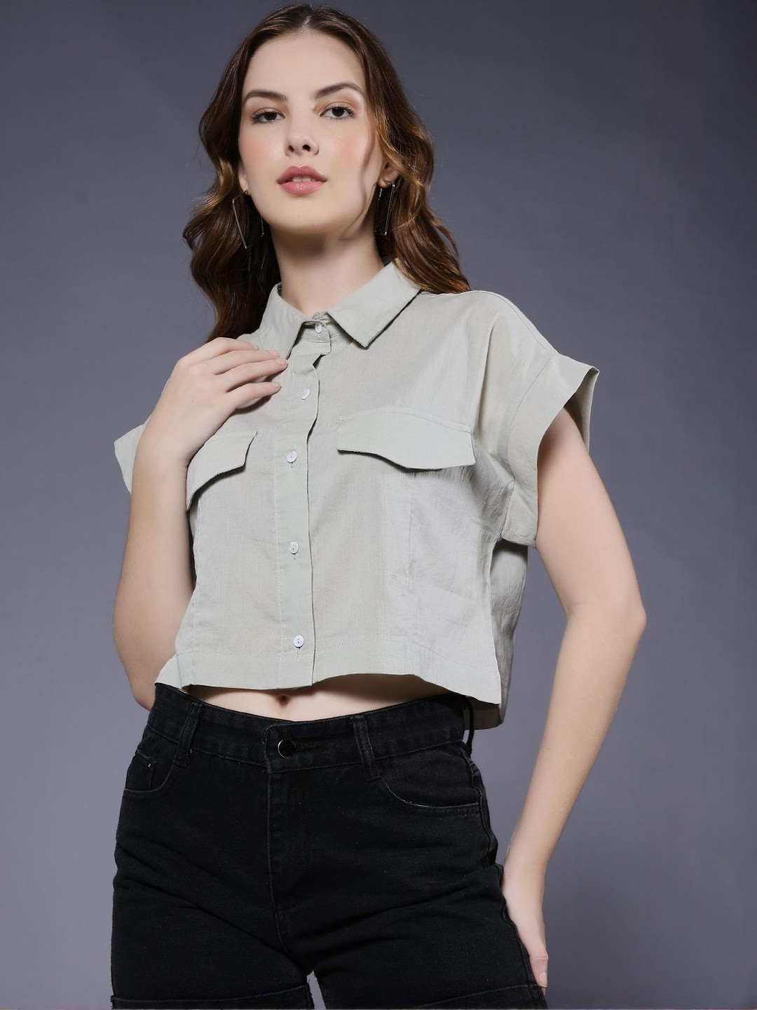 PRONK Women Boxy Fit Solid Casual Shirt