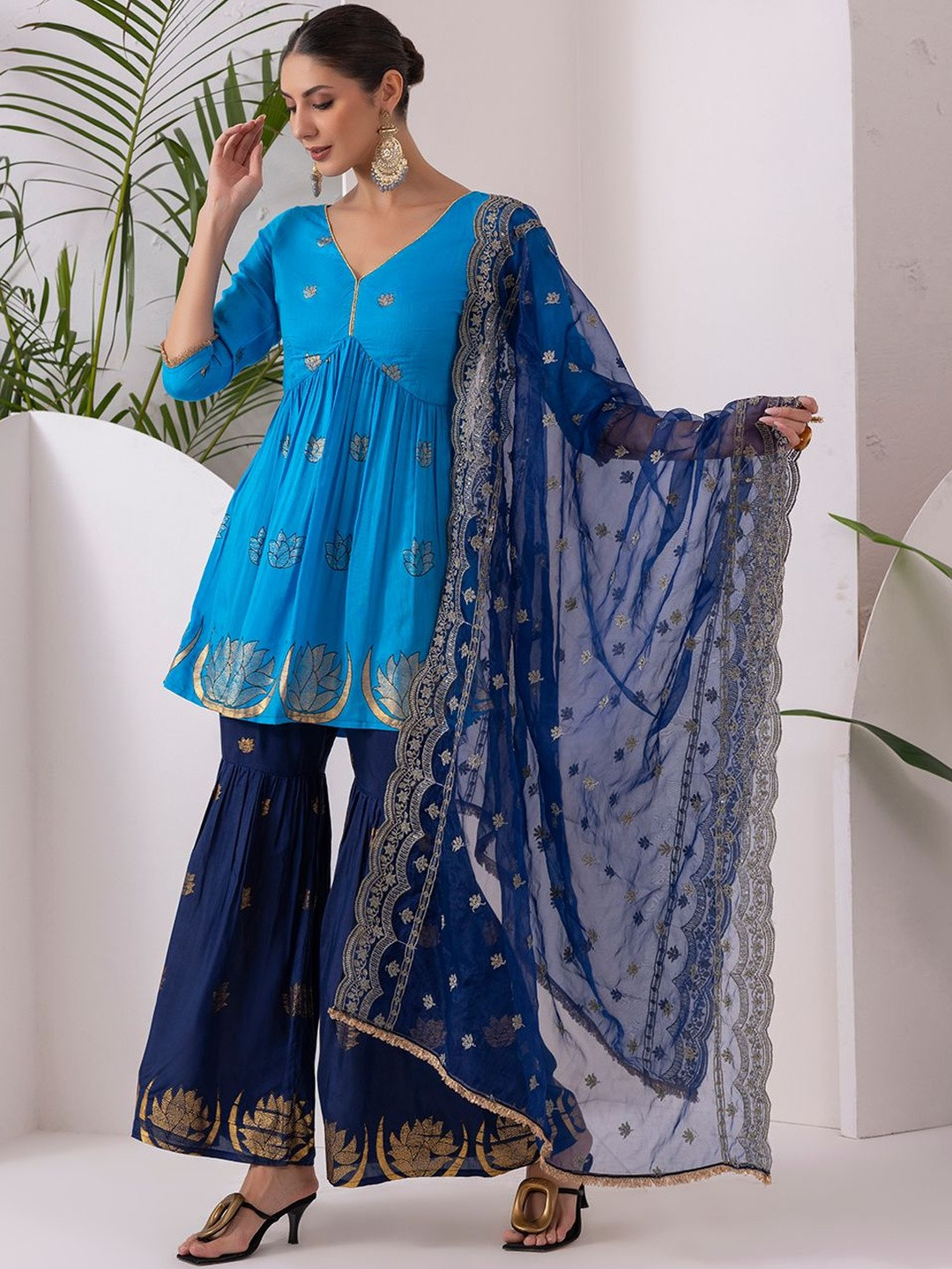 SEW Women Plus Size Ethnic Motifs Printed Kurta with Trousers & Dupatta