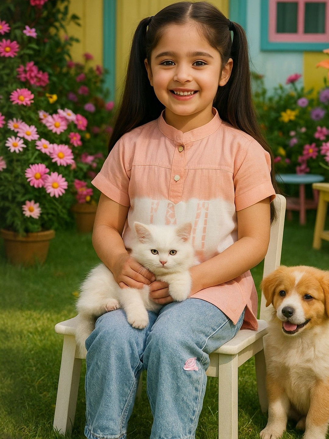 Maaesa Girls Tie and Dye Mandarin Collar Rayon Short Sleeves A-Line Top