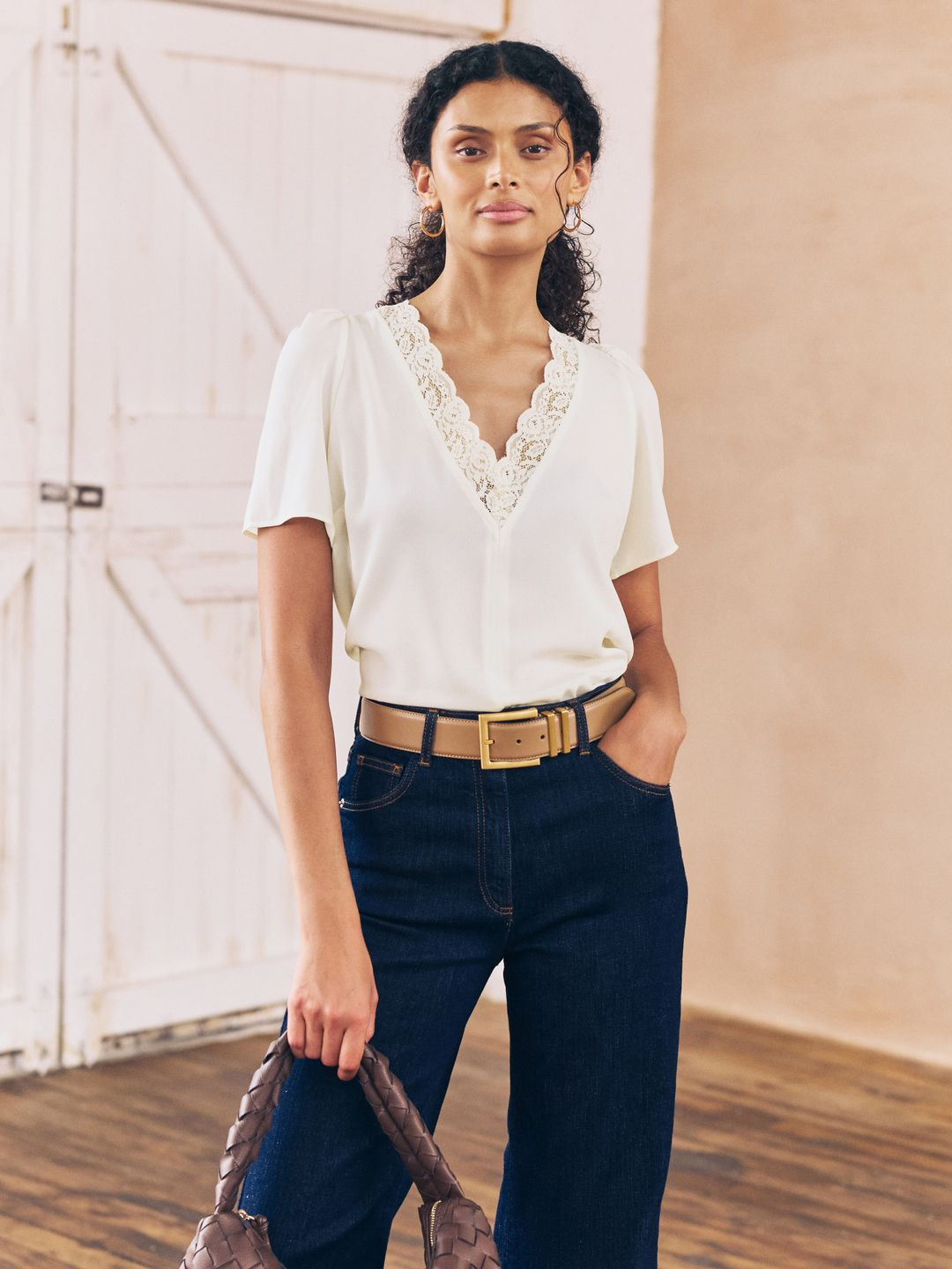 NEXT V-Neck Lace Inserts A-Line Top