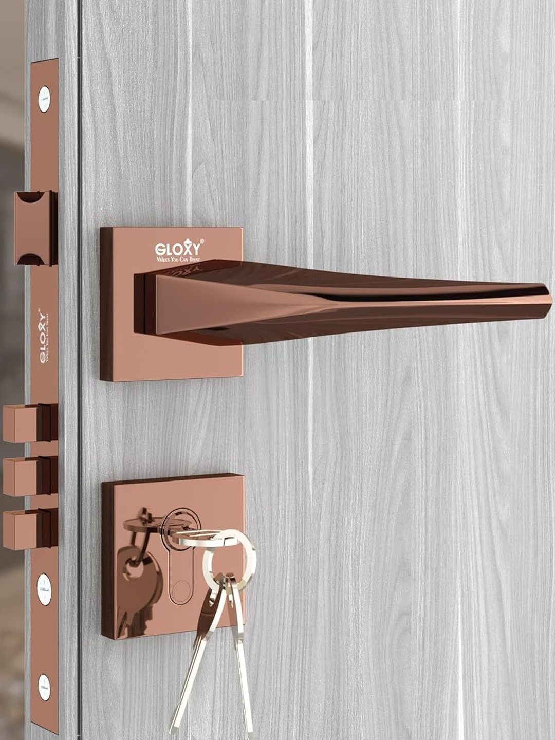 GLOXY Stainless Steel Mortise Door Lock Set with 3 Brass Keys