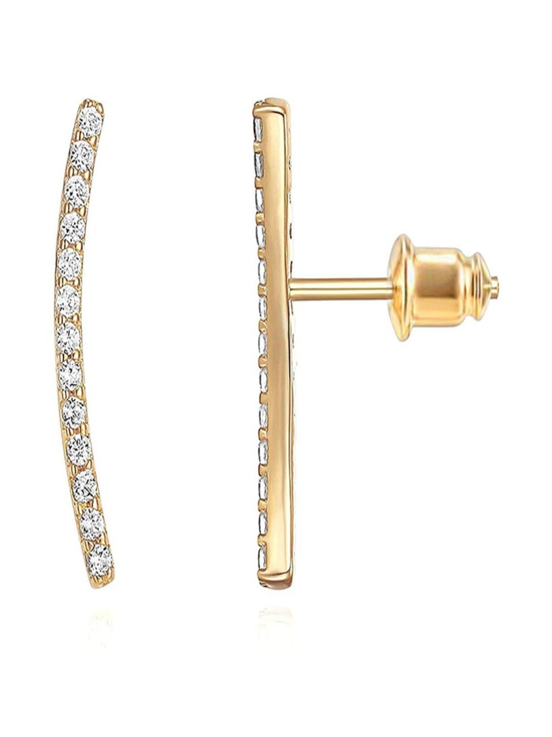 AQUASTREET 14K Gold Plated Anti-Tarnish Arc Shaped Zircon Ear Crawler Earrings