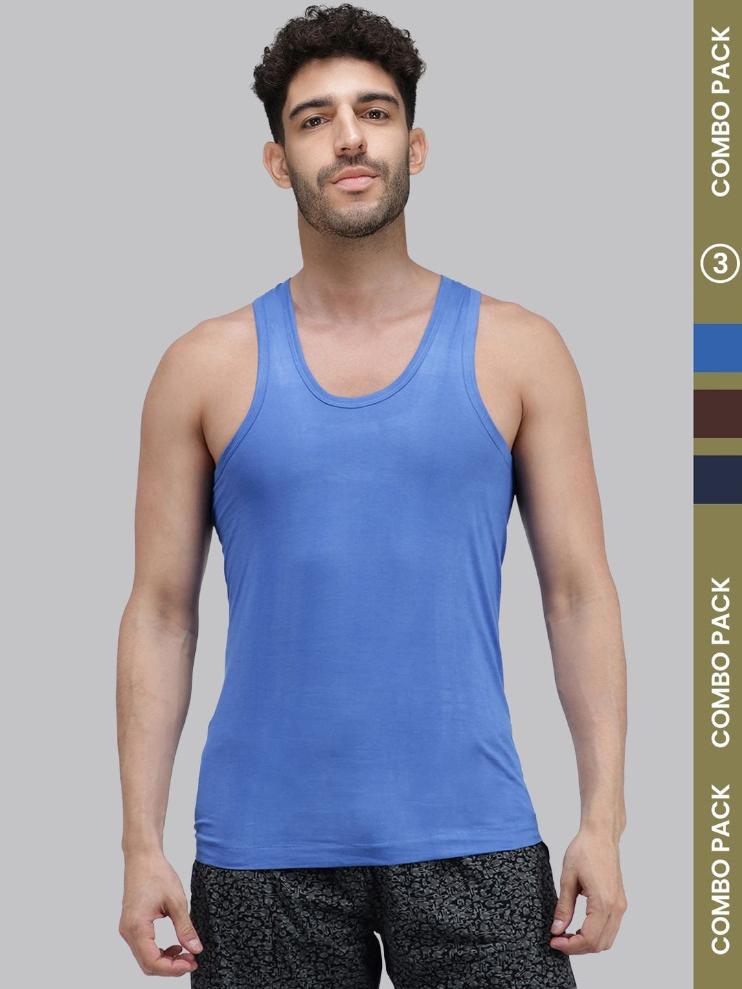 Amul Comfy Men Pack of 3 Cotton Multi Color Sleeveless Vest