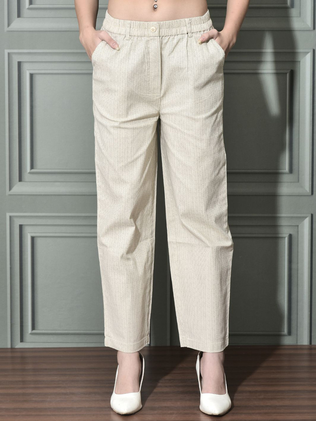 FFU Women Relaxed Straight Fit Mid-Rise Trousers