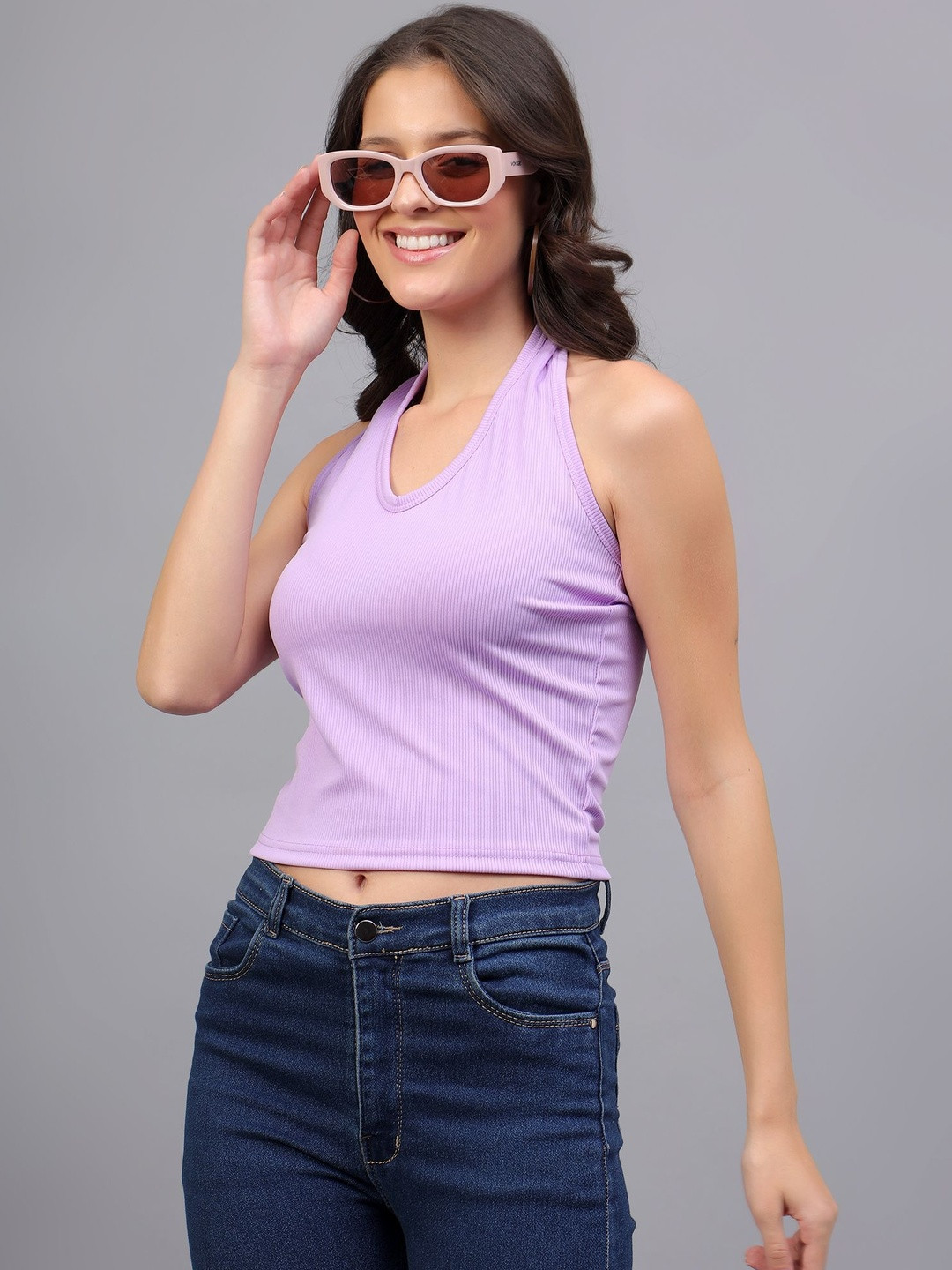 DIAZ Ribbed Halter Neck Cotton Crop Top
