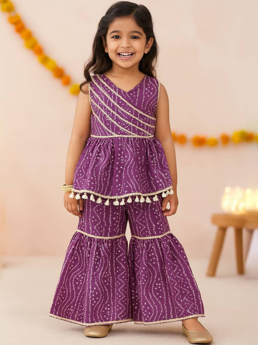 Nauti Nati Girls Purple Festive Ethnic Cotton Comfort & Style Kurta Sets