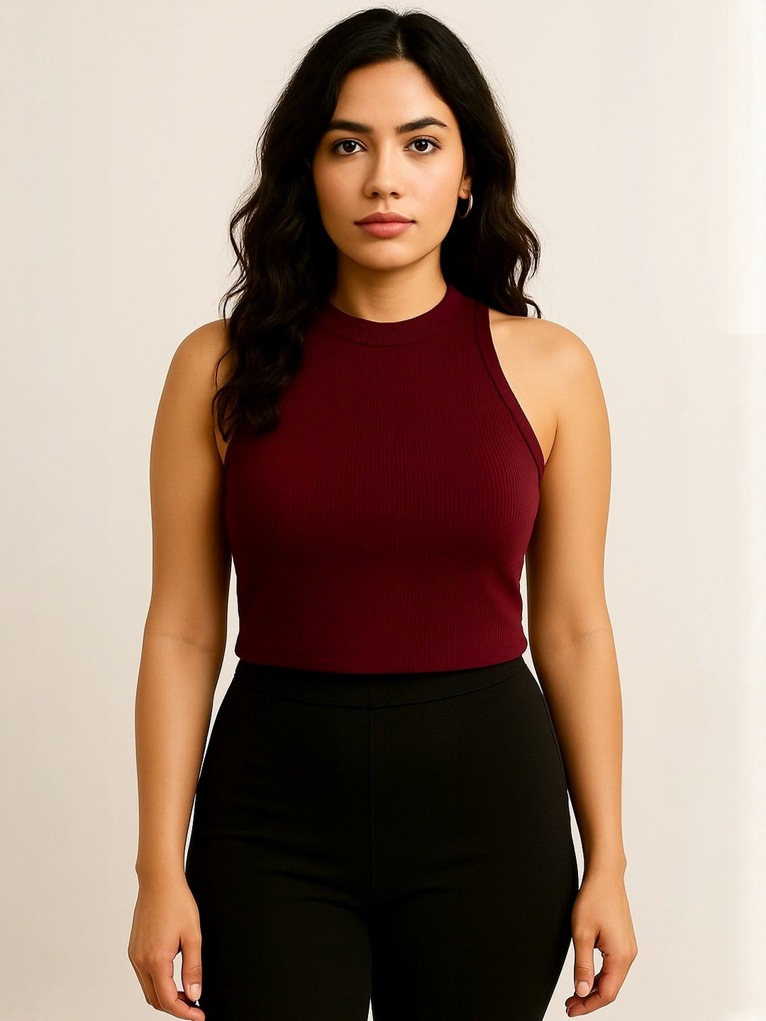 GLOWBERRY Burgundy Ribbed Crop Tank Top