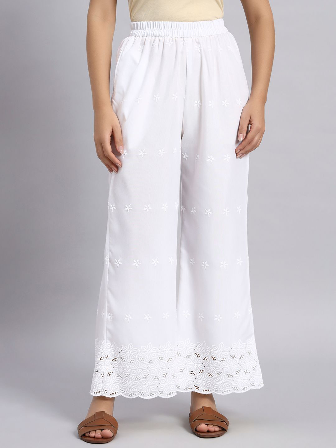 Shopping Queen Women Embroidered Wide Leg Cotton Ethnic Palazzos