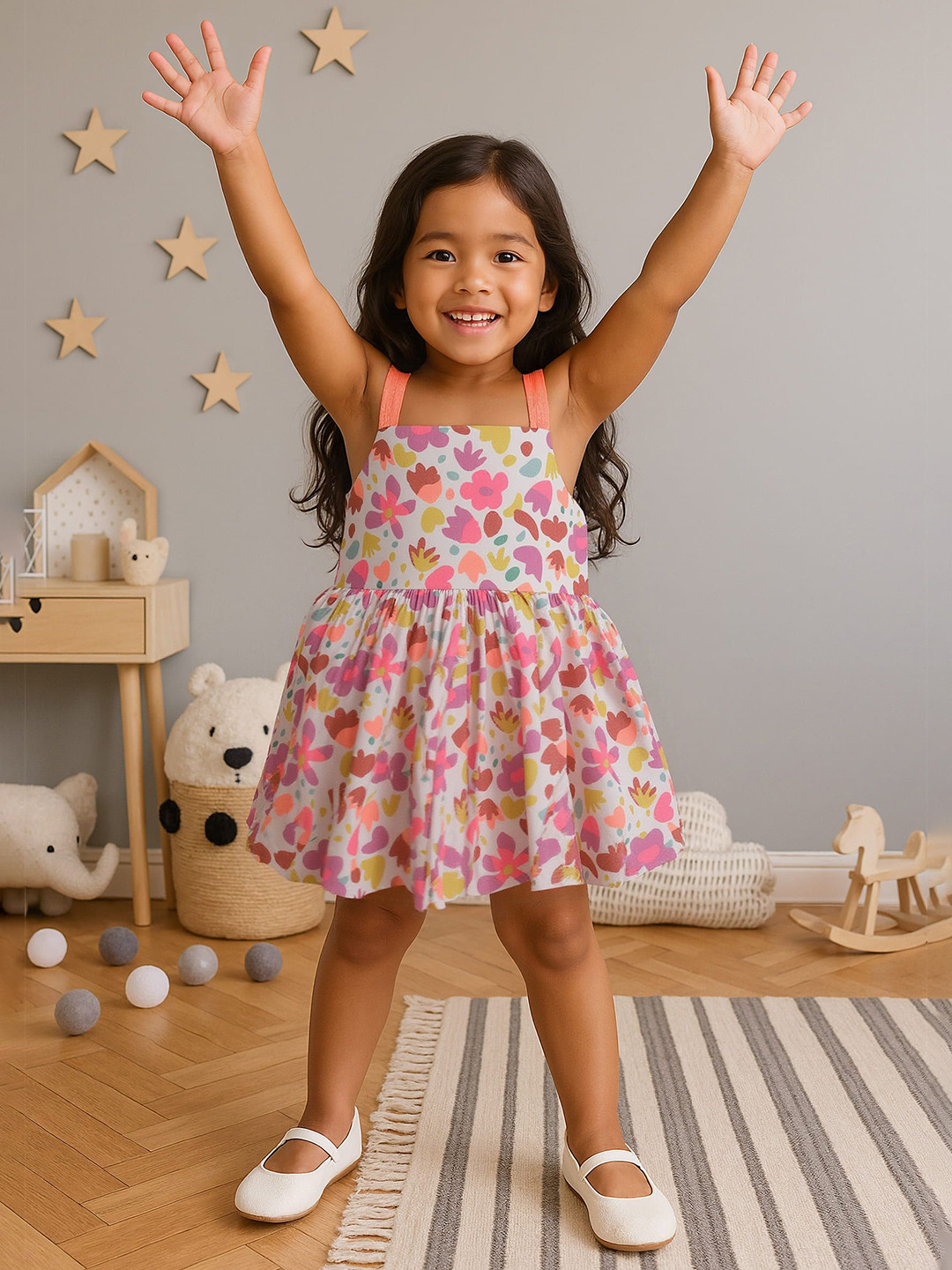 Nauti Nati Girls Yellow & Blue Floral Print Dress