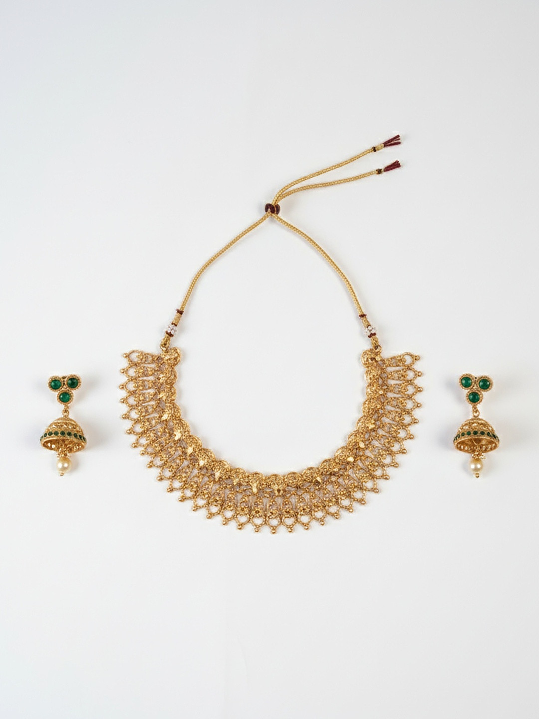 SOLLIGHT Gold-Plated Artificial Stones Studded & Beaded Jewellery Set