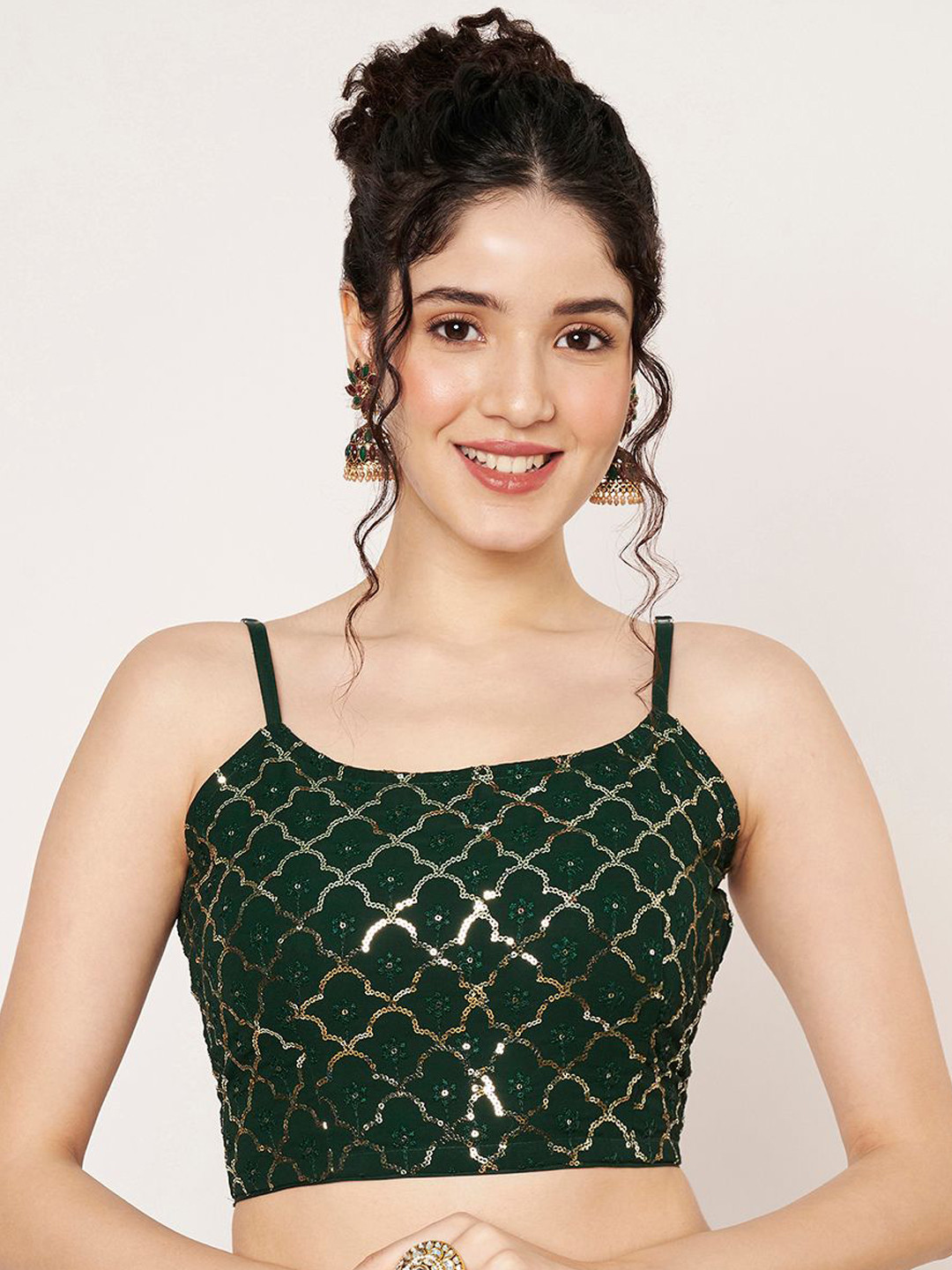 studio rasa Sequinned Embroidered Georgette Readymade Saree Blouse