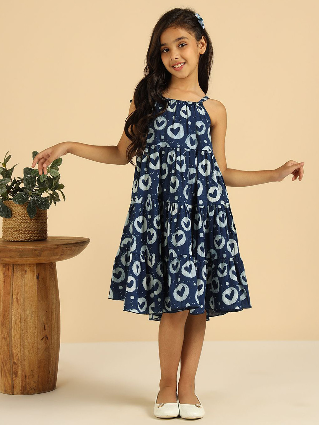 Bugandbees Girls Conversational Printed Tiered  Fit & Flare Midi Western Dress