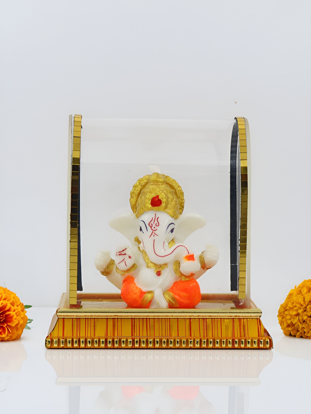 INTERNATIONAL GIFT Gold Plated & White Ganesha Religious Idol Showpiece