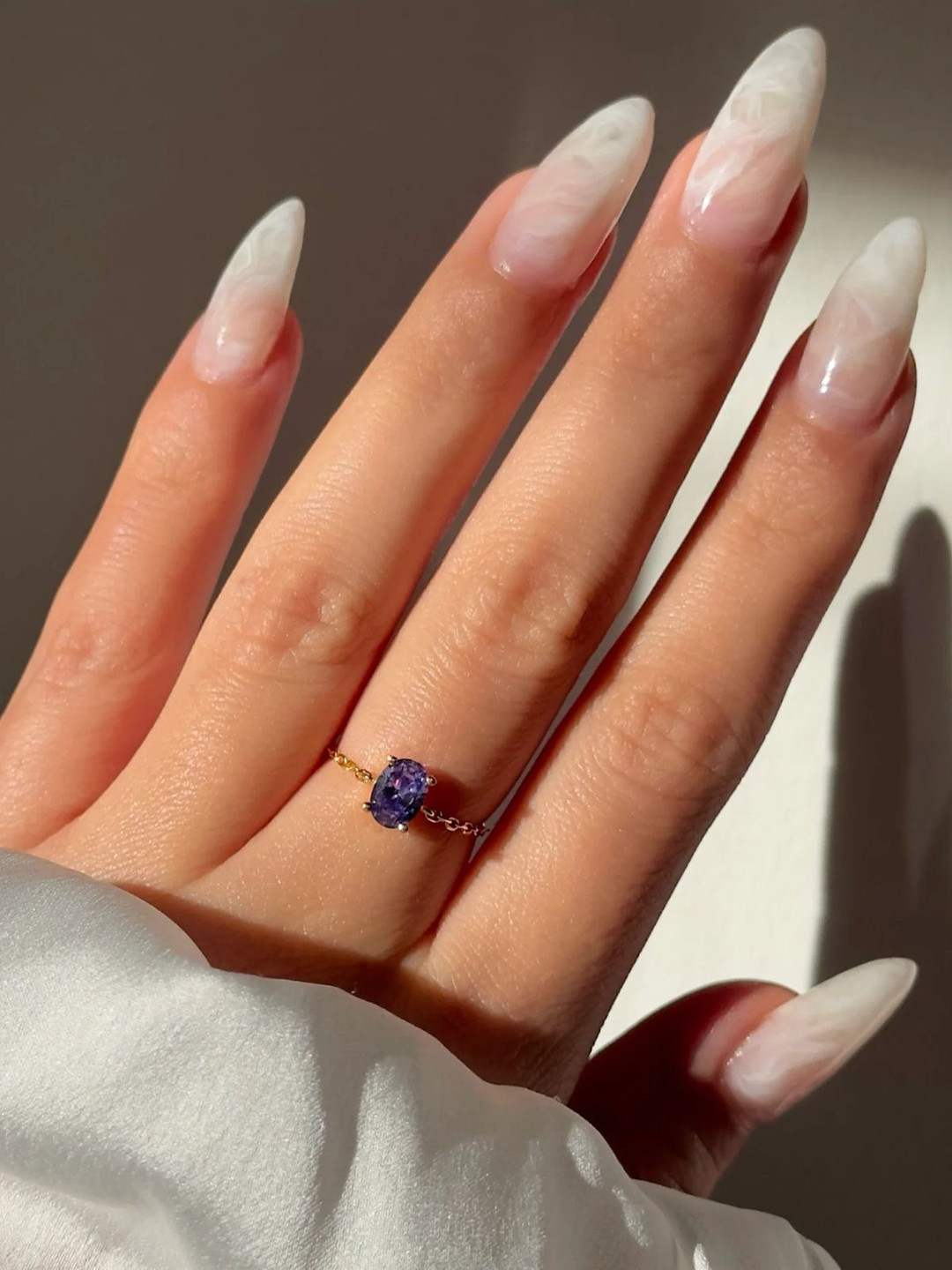 Zarkan 925 Sterling Silver Gold-Plated Cubic Zirconia Studded Chain Ring