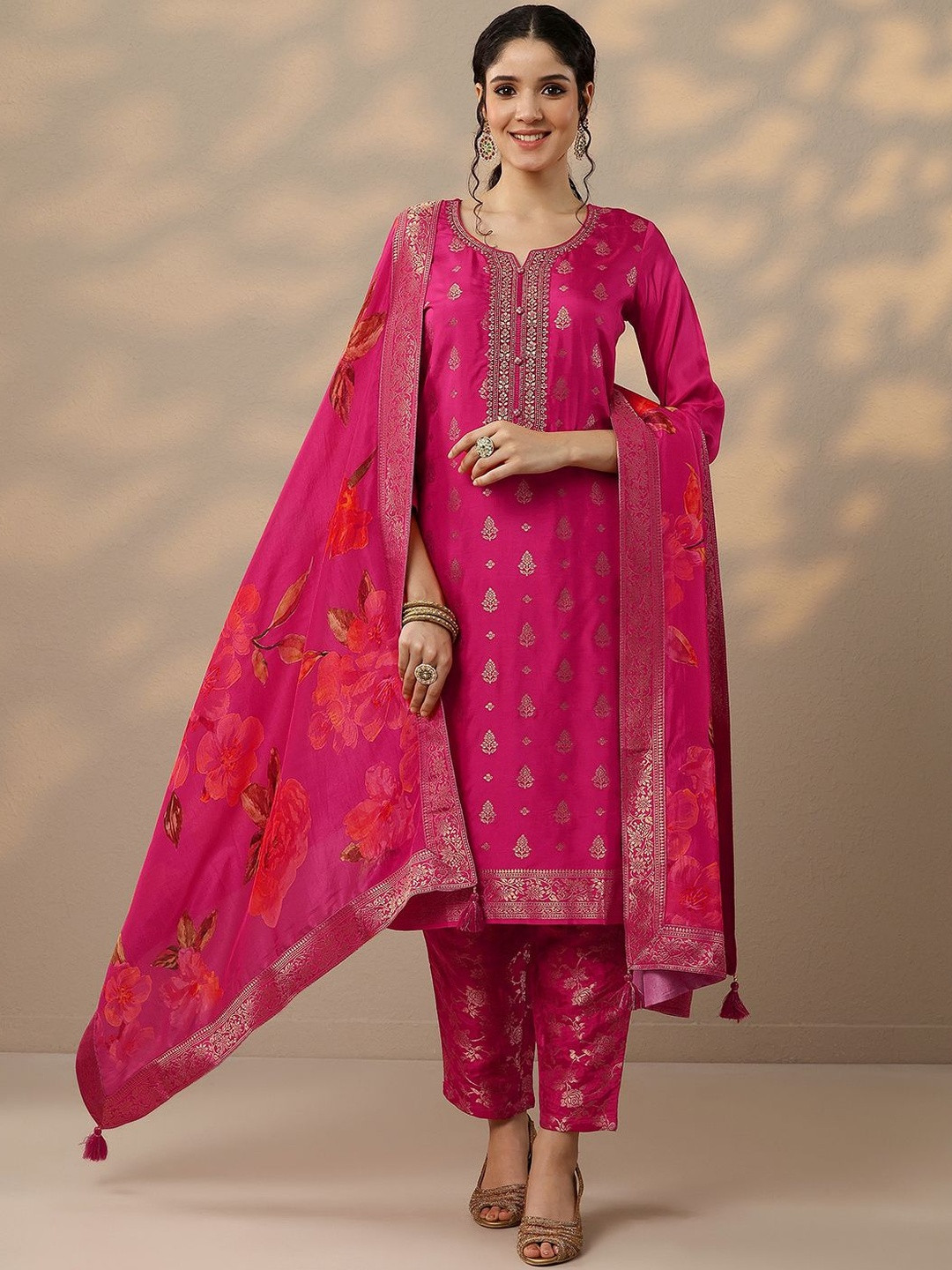 Libas Women Ethnic Motifs Woven Design Zari Kurta with Trousers & Dupatta