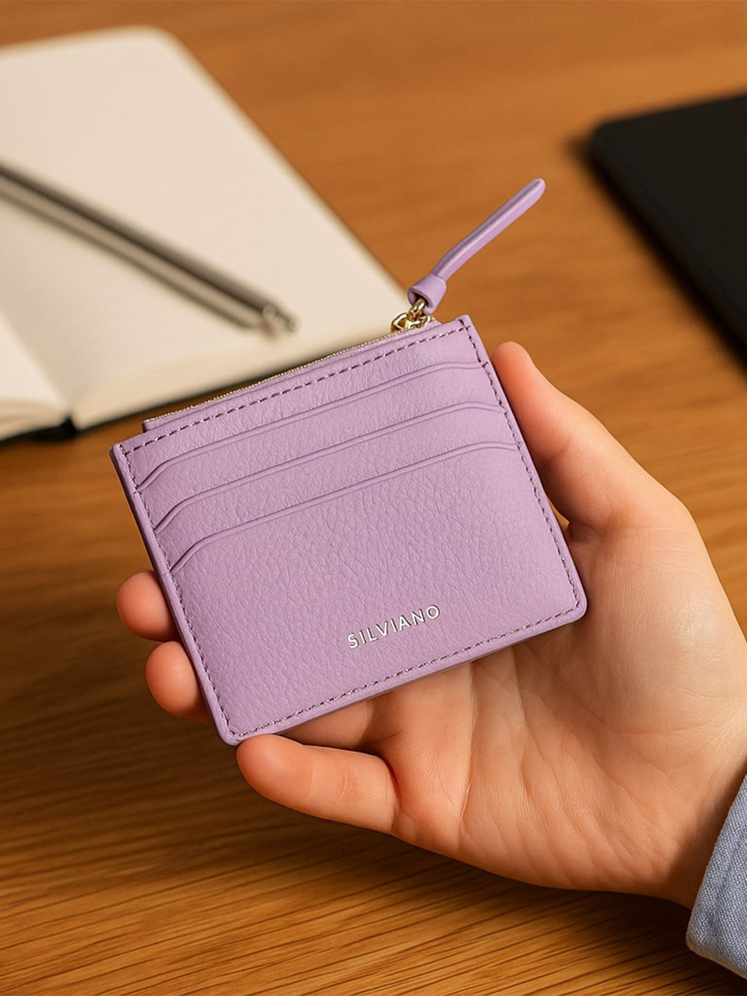 SILVIANO Unisex Textured Leather Card Holder