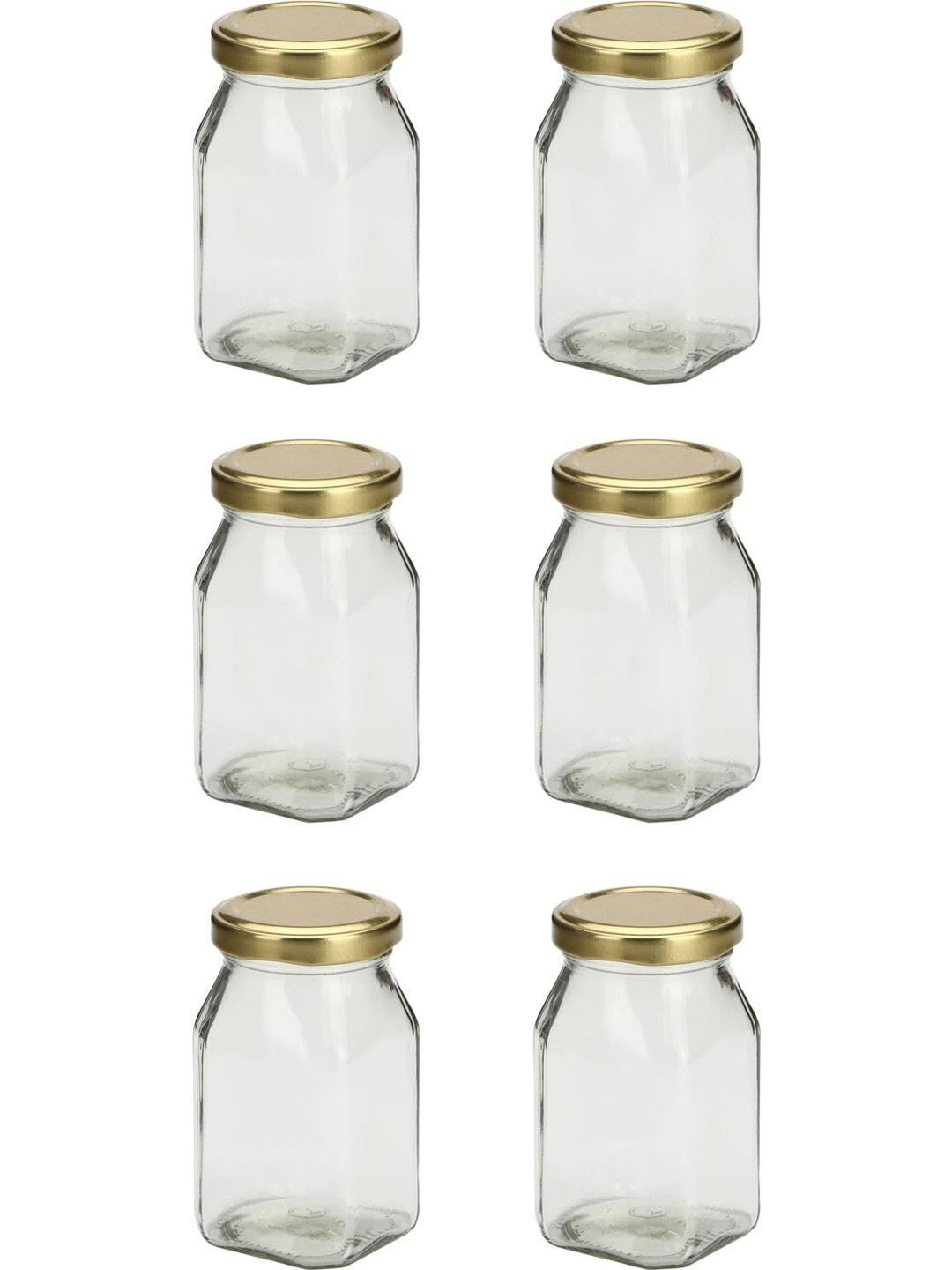 1ST TIME Transparent & Gold Toned 6 Pieces Glass Dishwasher Safe Jar Container 400ml