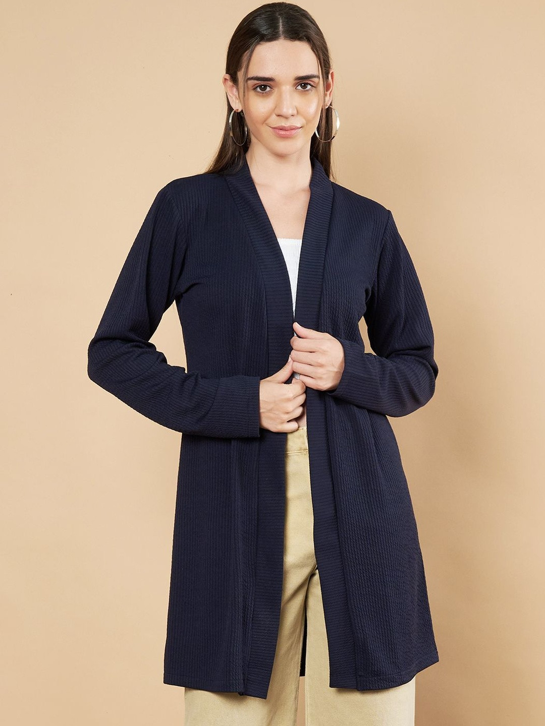 CORSICA Women Knitted Navy Blue Front Longline Shrug