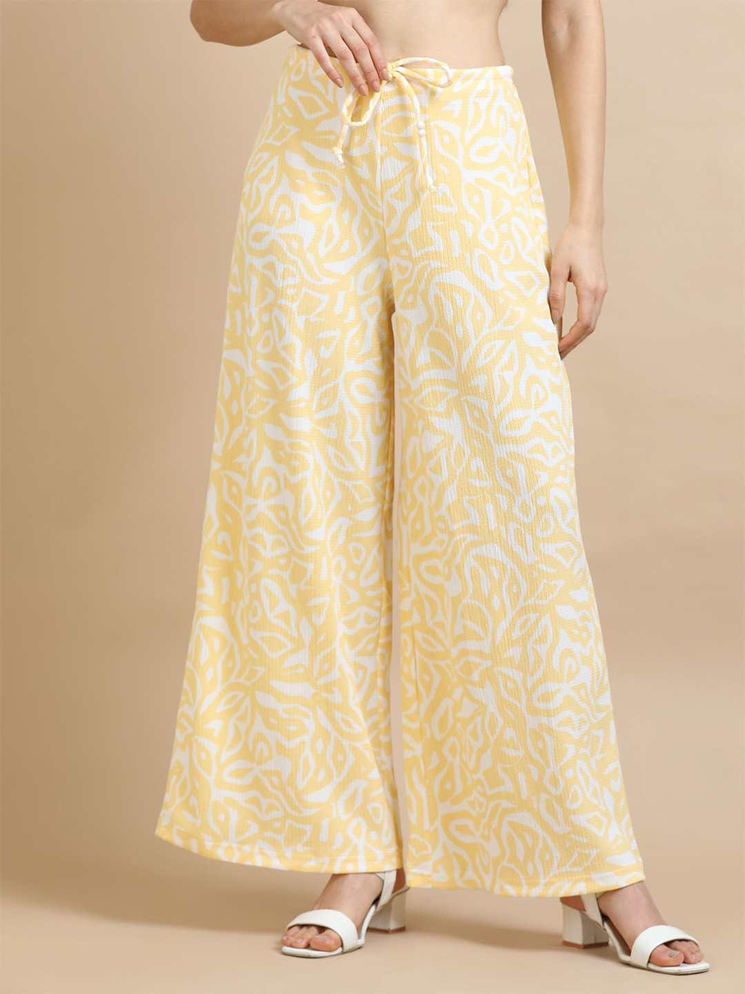 GLAM & CHIQUE  Women's Relaxed Fit Abstract Printed Wide-Leg Palazzo Pants