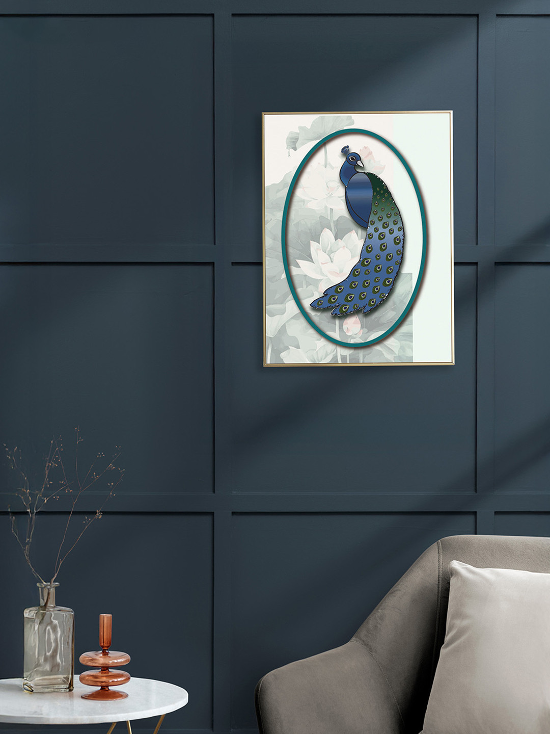 nestroots Blue & Grey Peacock Mist Canvas Wall Art