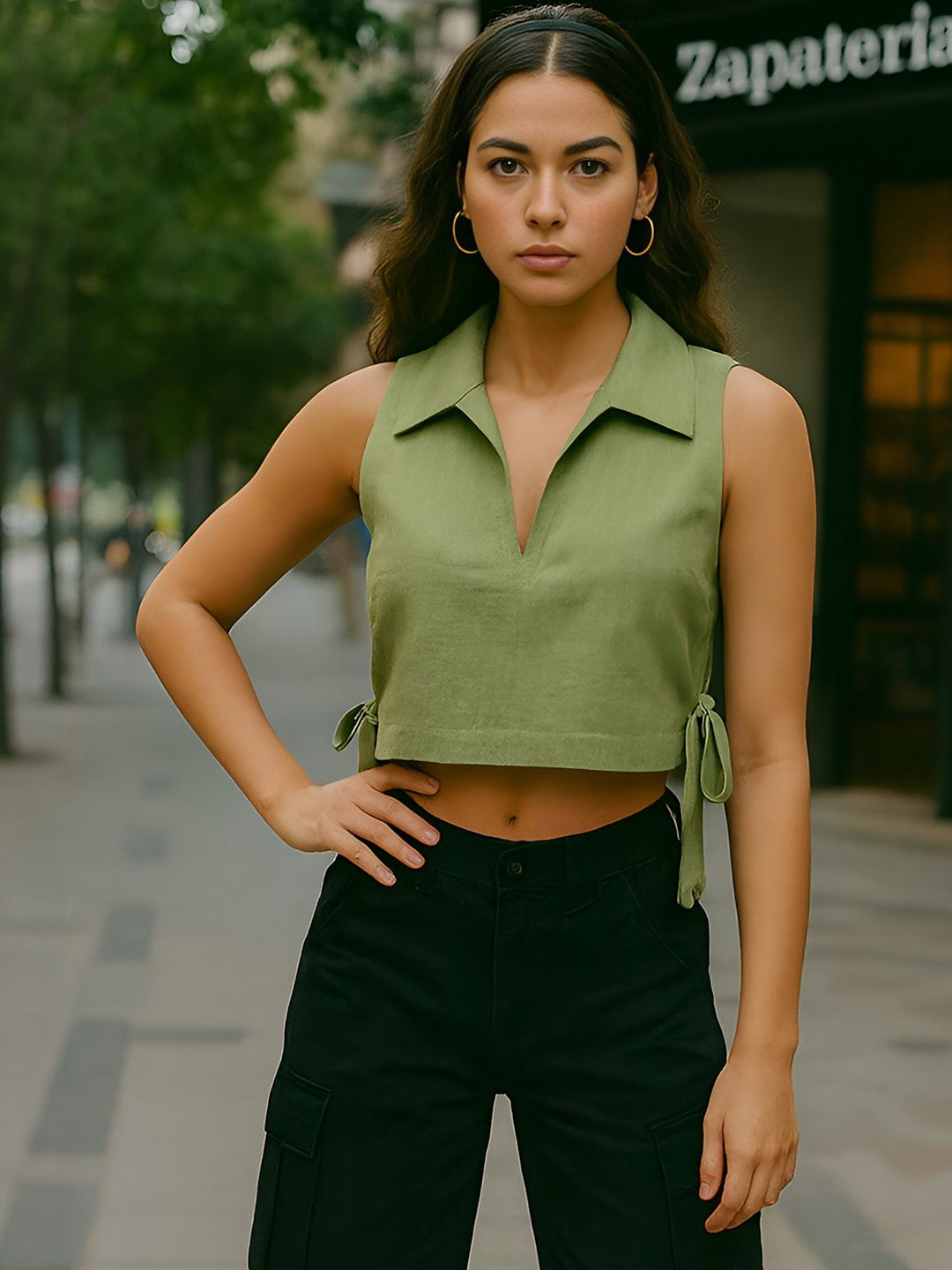 don't be basic Women Shirt Collar Cotton Crop Top