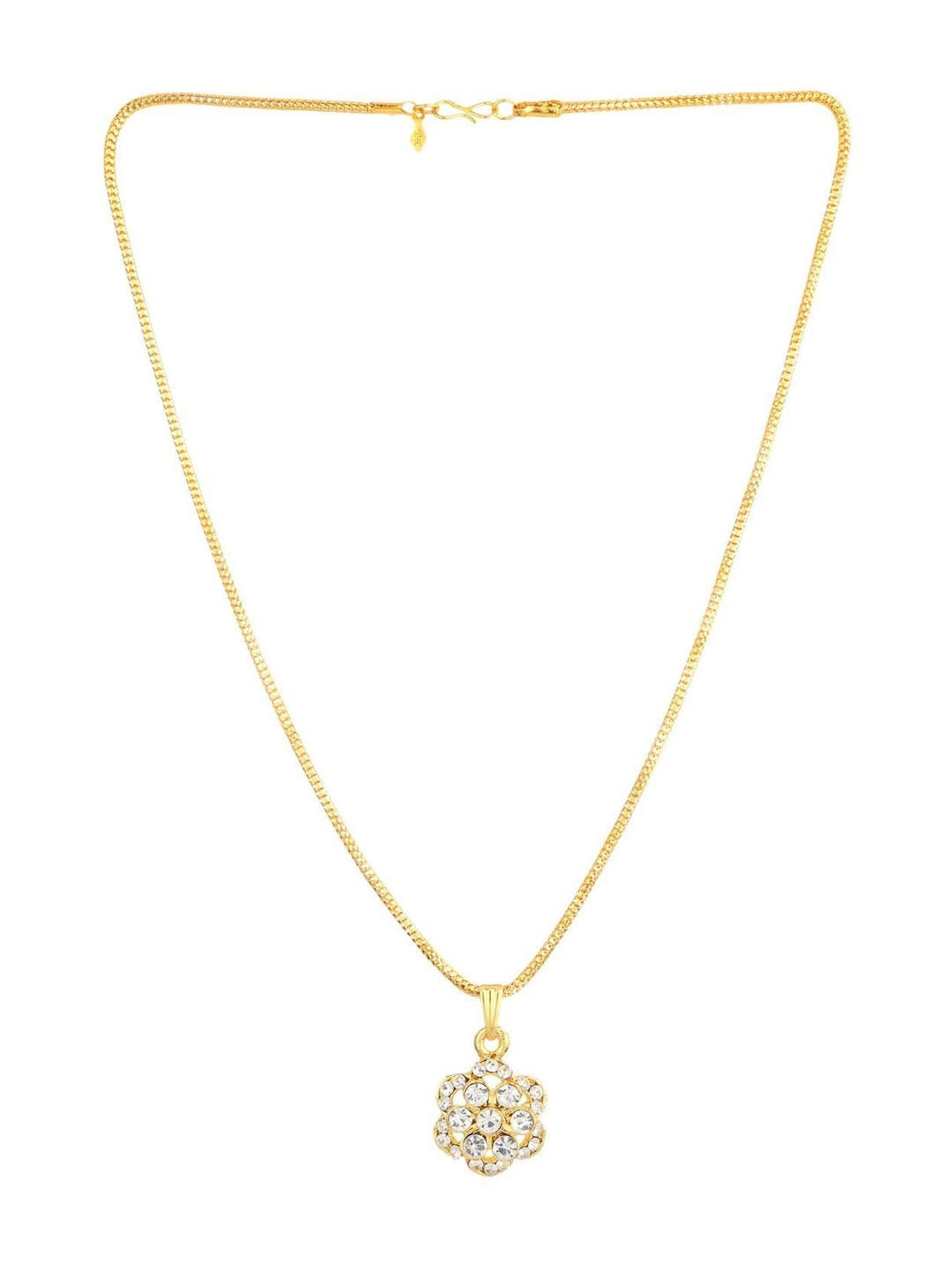 Accessoo Unisex Stainless Steel Crystal Studded Floral Shaped Pendant With Chain