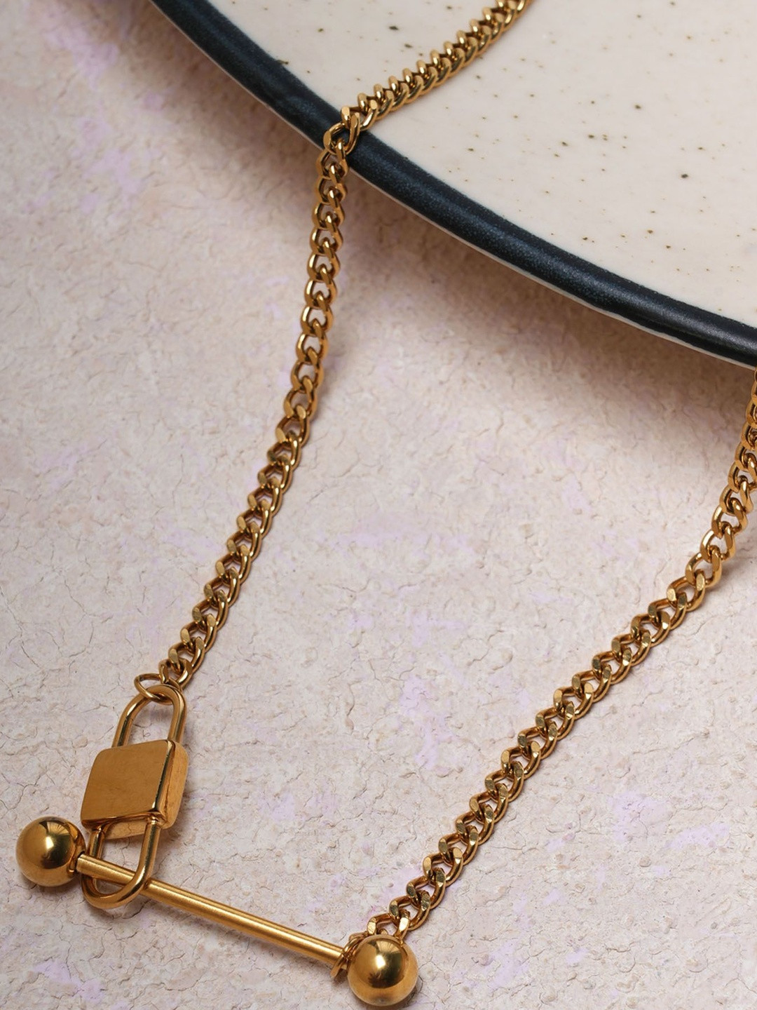 PALMONAS Gold-Plated T-Bar Charm Waterproof & Anti-Tarnish Necklace