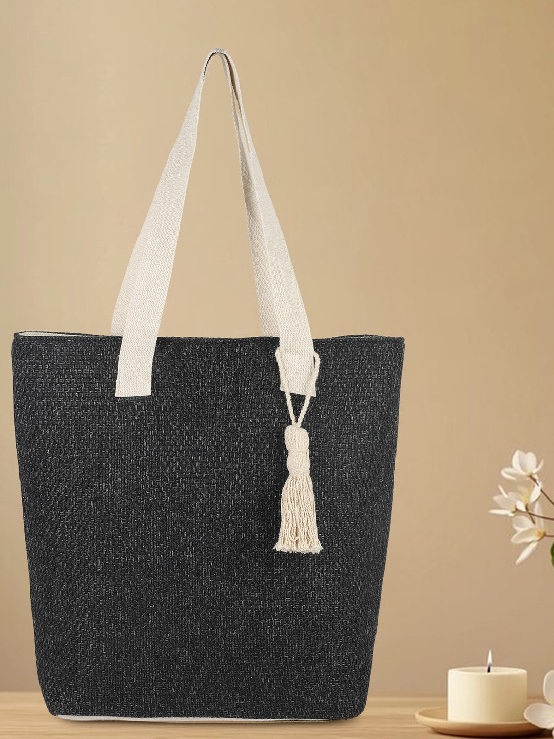 Abbana Geometric Textured Shopper Jute Shoulder Bag